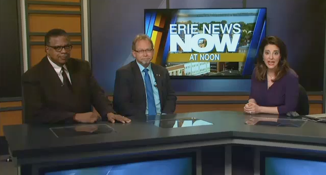 Rev. Mock and Adam Trott are interviewed by Eva Nastrinatteo during the Erie News Now noon show on Friday, Jan. 12, 2018.