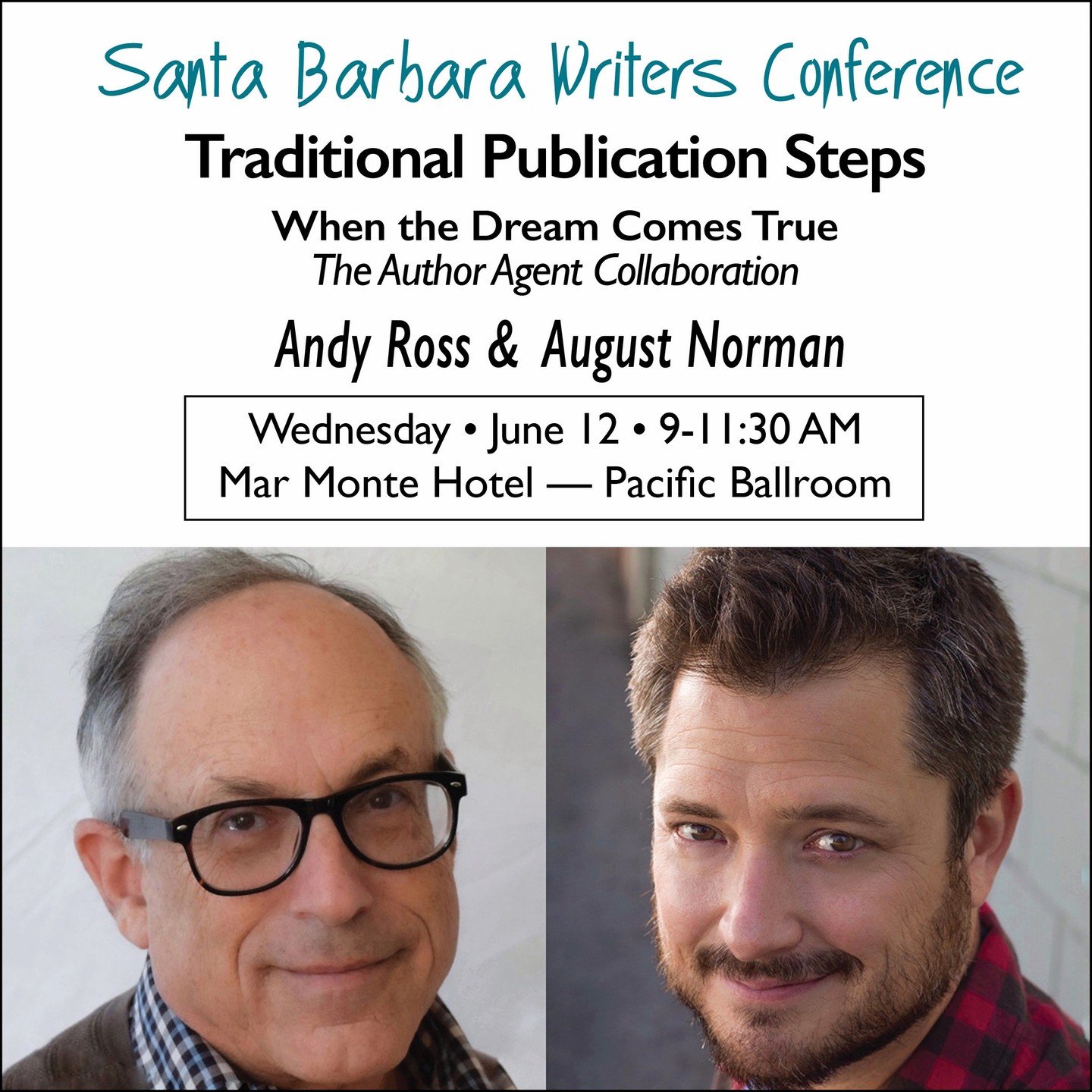Traditional Publishing Steps mapped out by agent, Andy Ross, and author, August Norman, both of whom are enteraining, as well as deeply knowledgable on the subject. This seminar will reveal the traditional publishing process: How it works, how long i