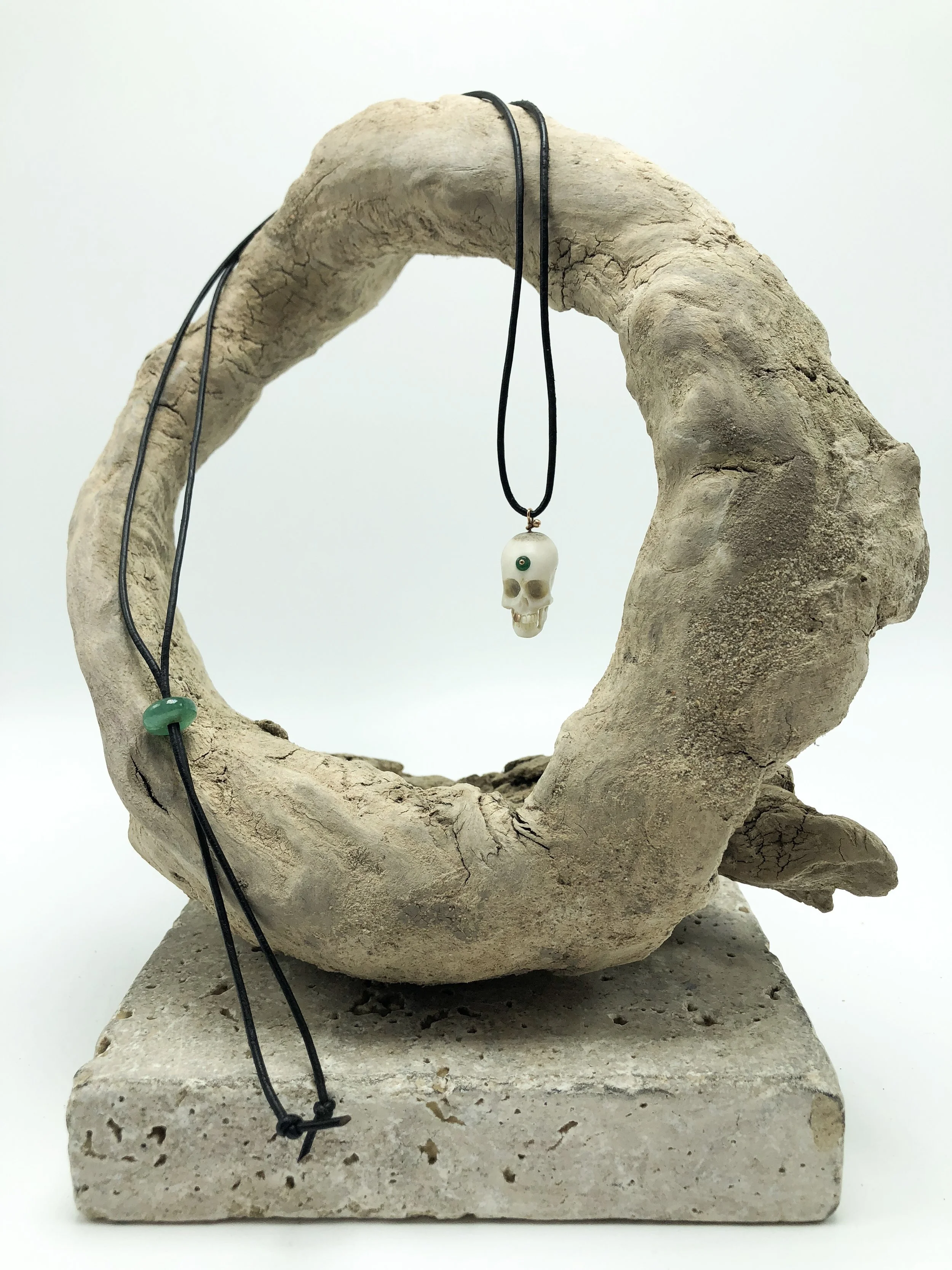 Antler Skull with Gold Teeth and Emerald 