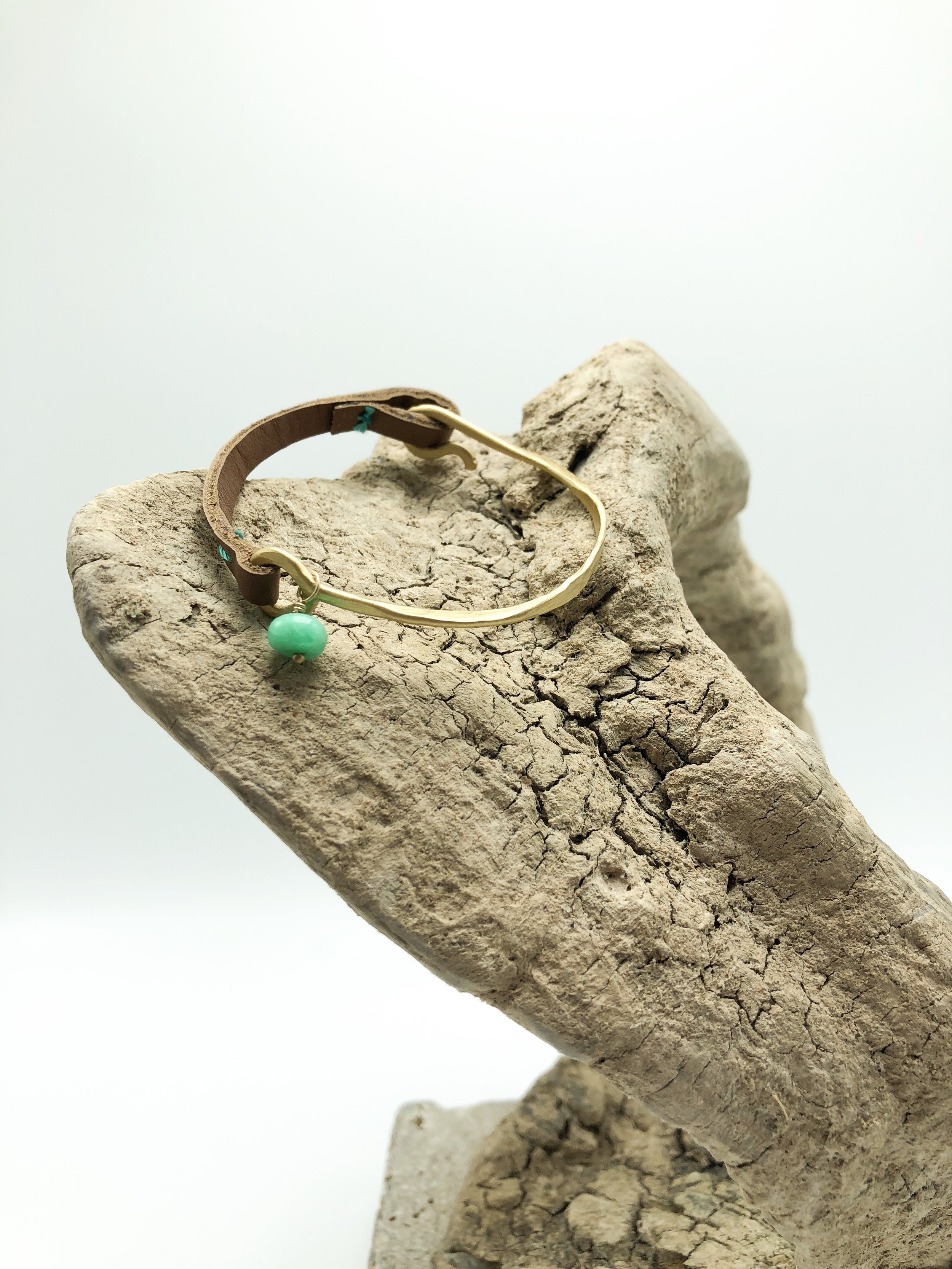 Matte Brass and Deerskin Bracelet 