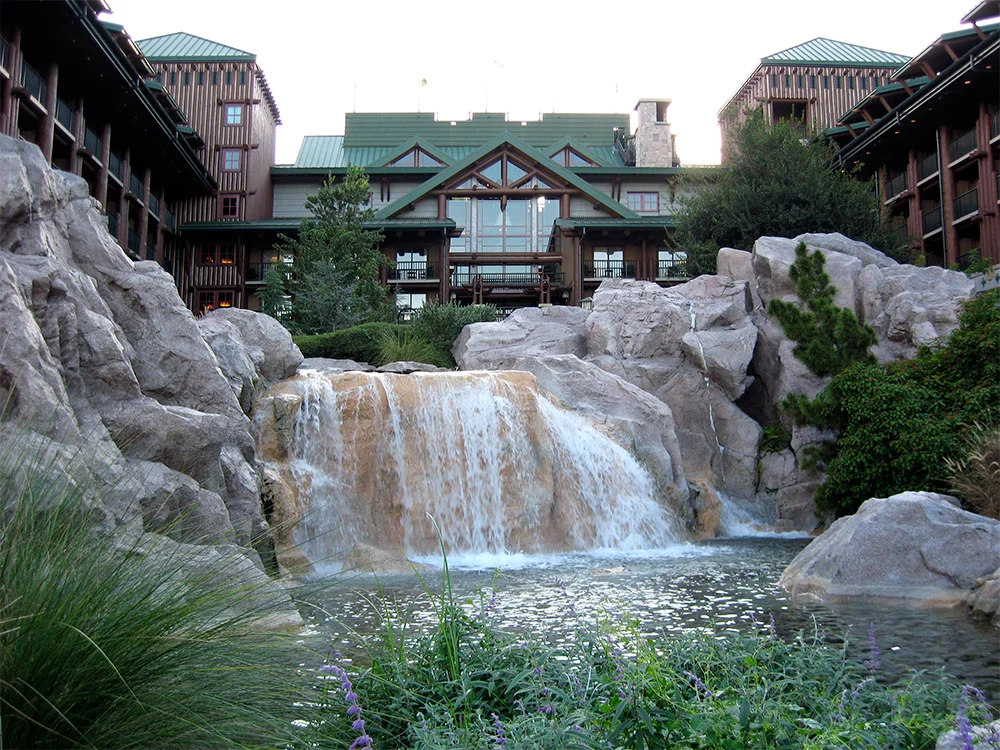 View facing the rear facade of the hotel, to the southwest, away from Bay Lake.