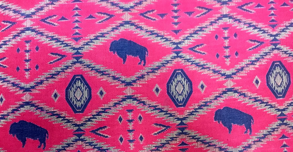 Couch pattern from seating in the Glacier Park Lodge lobby's main level.