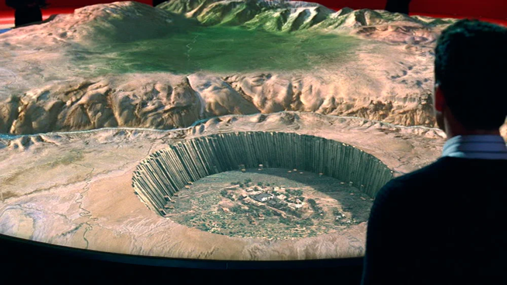 Simulated overview of Sweetwater in the Westworld control room.