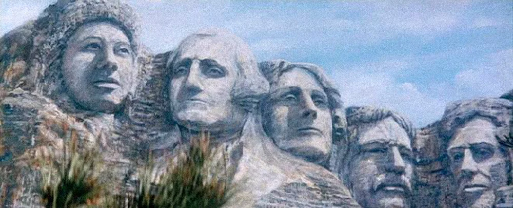A future Mount Rushmore in an unused production matte from Star Trek V . Screen cap from my Star Trek V Special Collector's Edition DVD (2003).