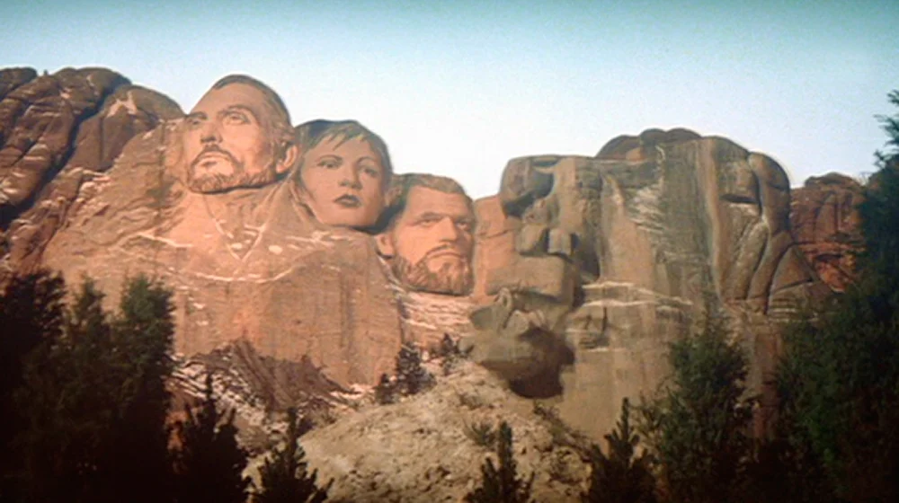 The defaced Mount Rushmore in Superman II (1980). Screen cap from my Superman Ultimate Collector's Edition DVD box set (2007).