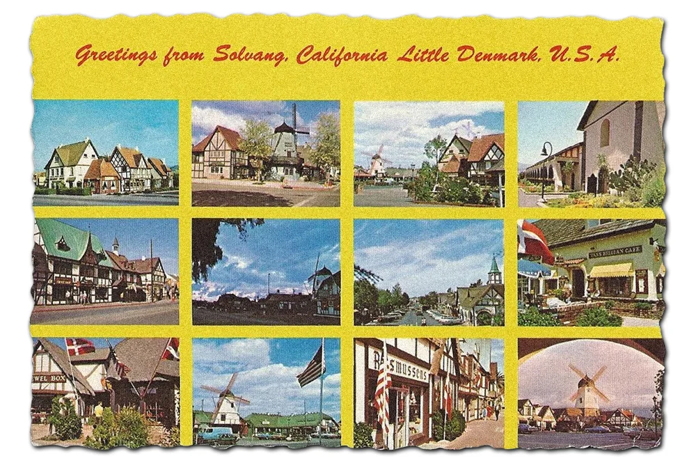 Vintage postcard of Solvang, California.