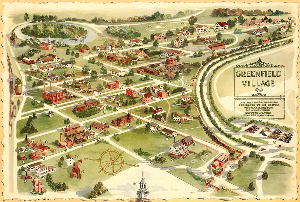 Souvenir map of the Greenfield Village property, 1951. The David Rumsey Map Collection .