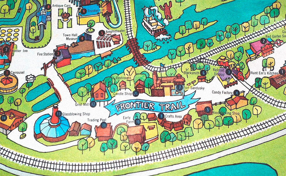 Cedar Point park map showing Fronter Trail , 1974.