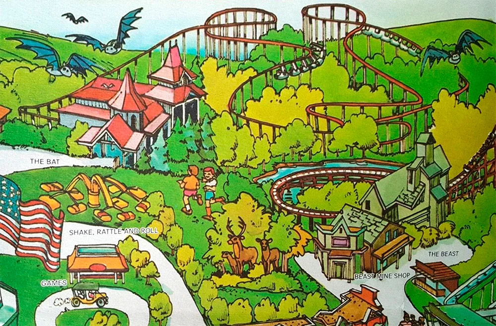 The Bat on Kings Island 1982 souvenir park map poster.