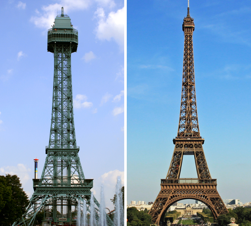 The Kings Island version compared with the Paris original. Wikimedia Commons .