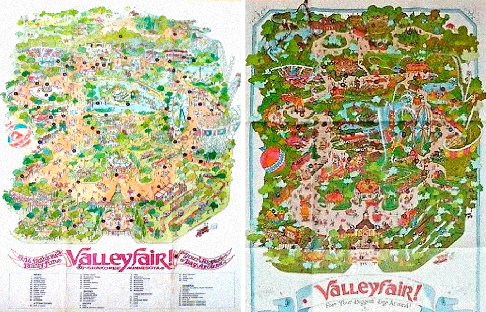 Vintage Valleyfair souvenir park map posters.