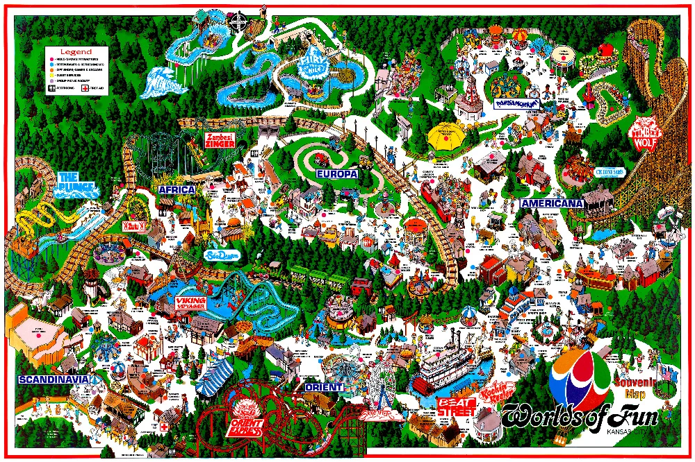 Worlds of Fun 1995 souvenir park map poster.