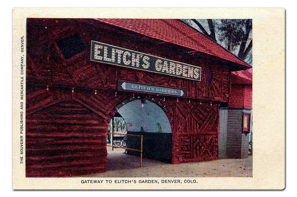 Vintage postcard, original entrance to Elitch’s Gardens.