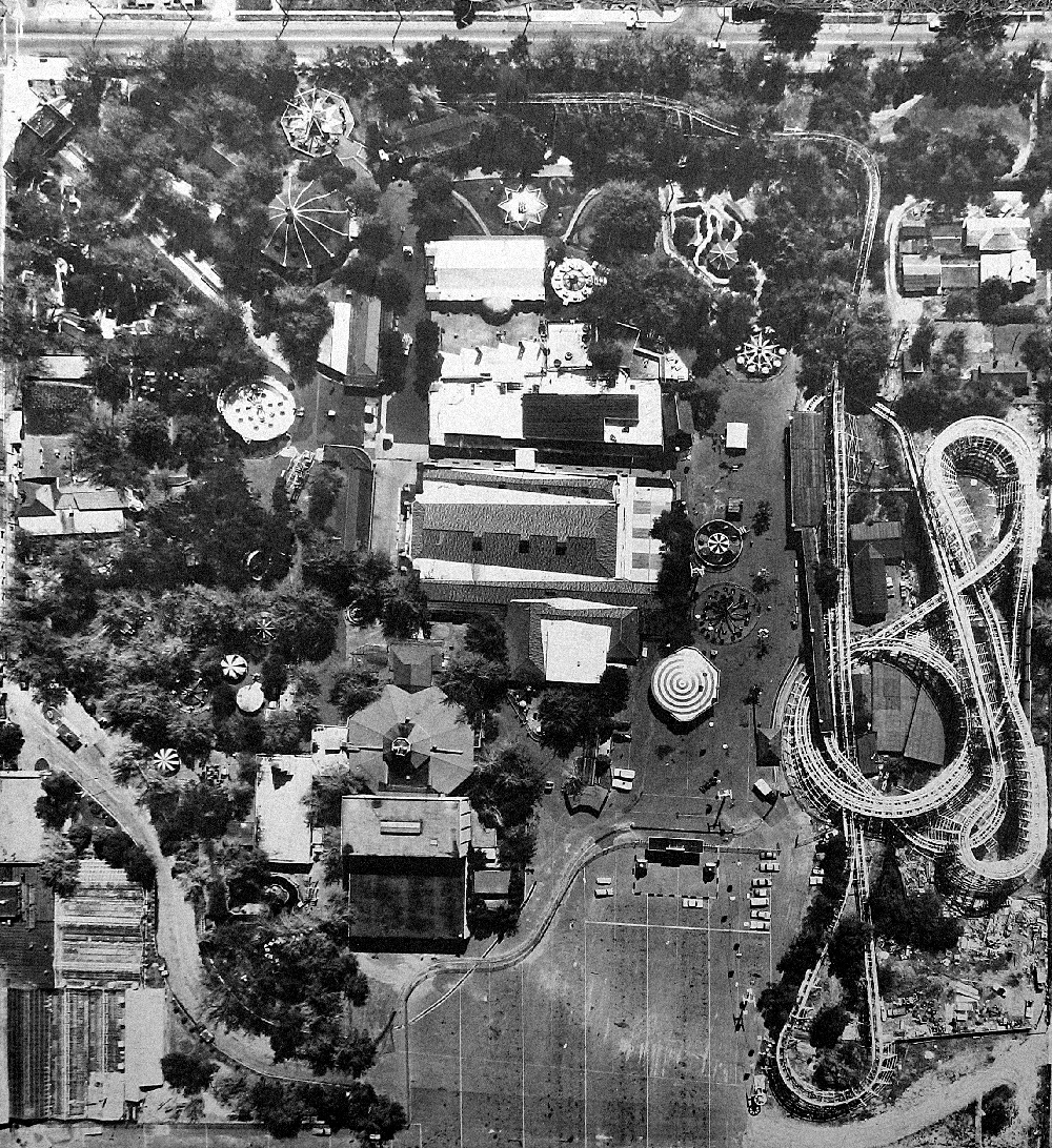 Aerial view of the original Elitch’s Gardens location, circa mid-eighties.