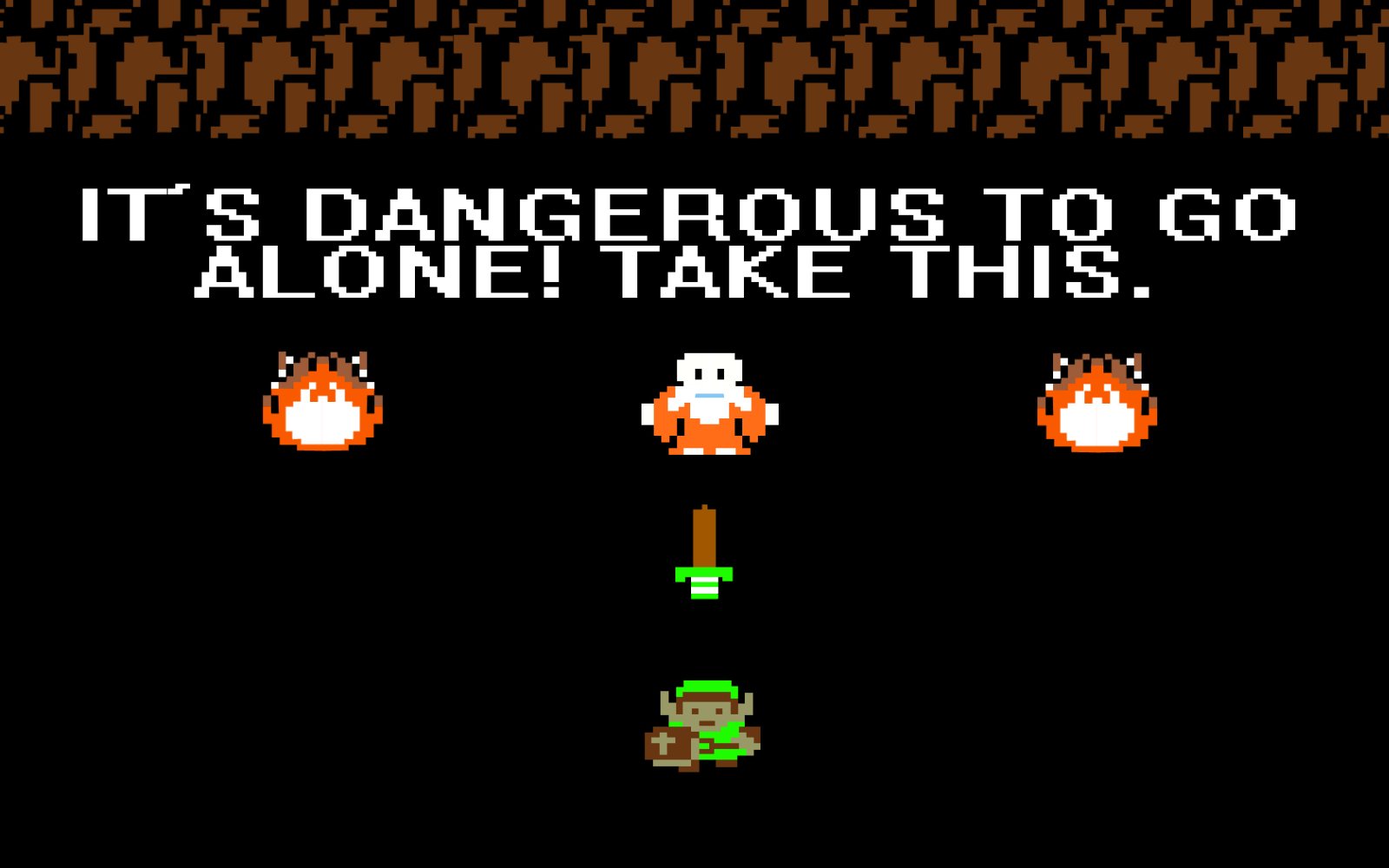 Screenshot of Zelda: "It's dangerous to go alone! Take this."