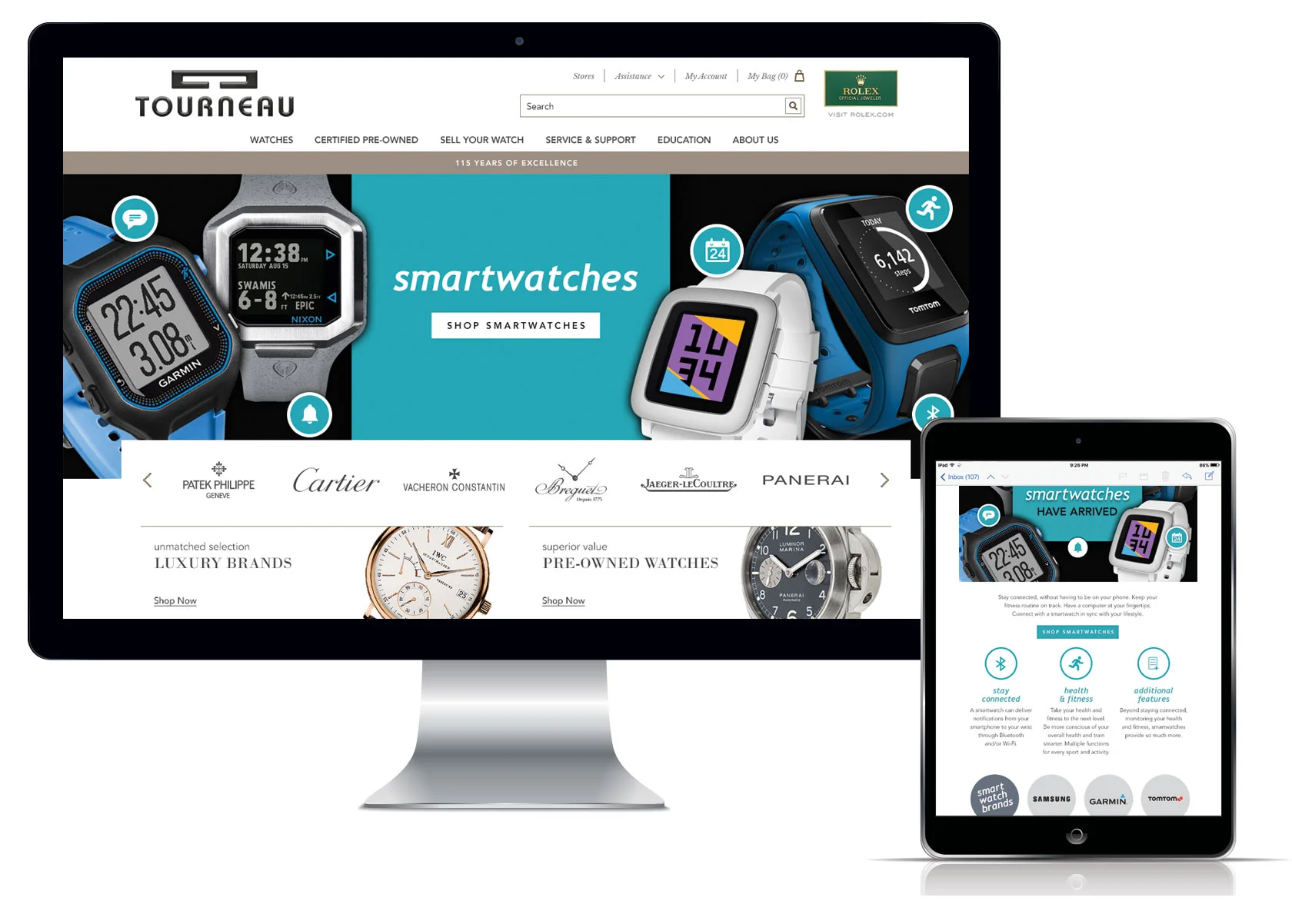 Tourneau, smartwatches homepage and launch email
