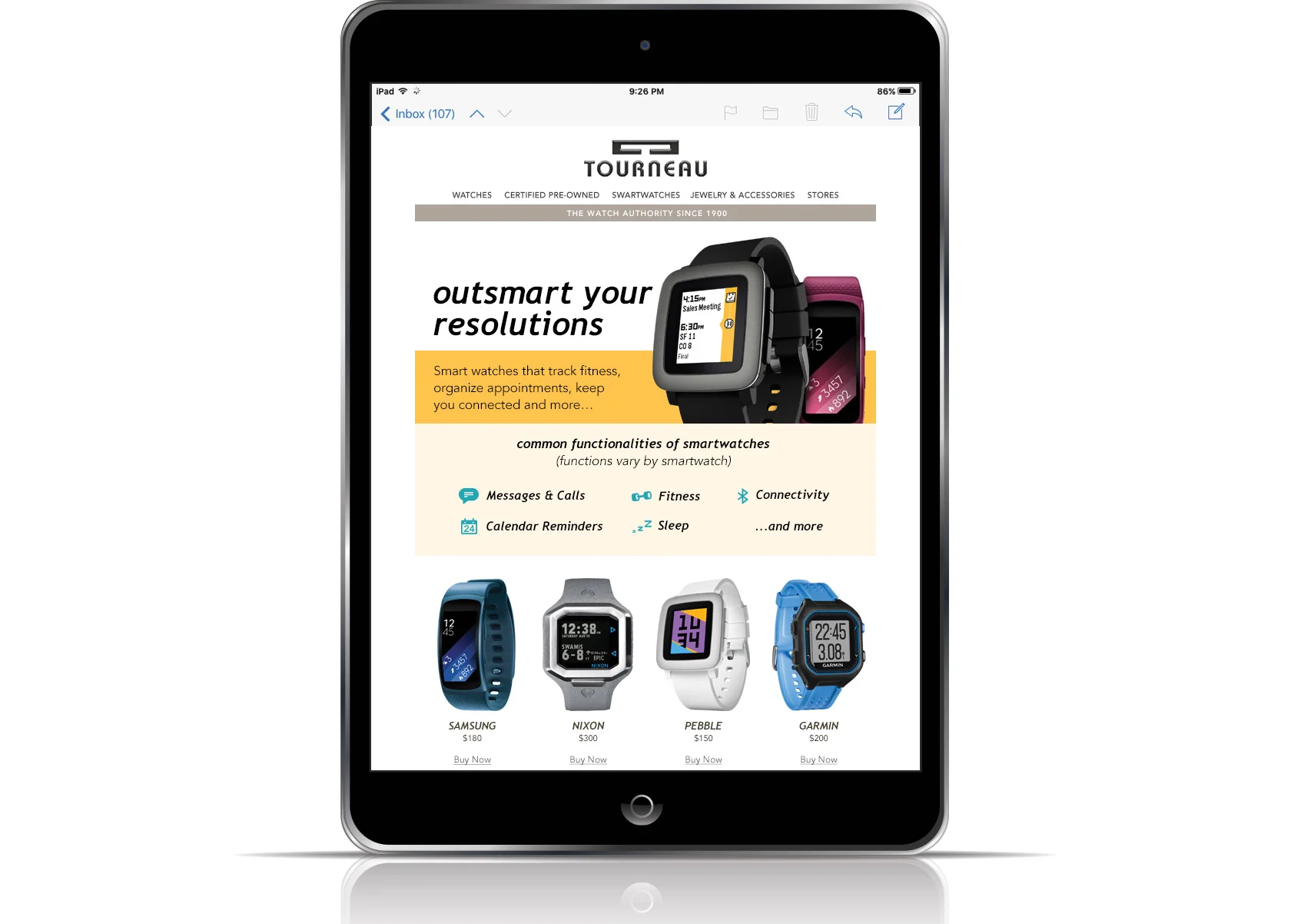 Tourneau, smartwatches New Years resolution email&nbsp;