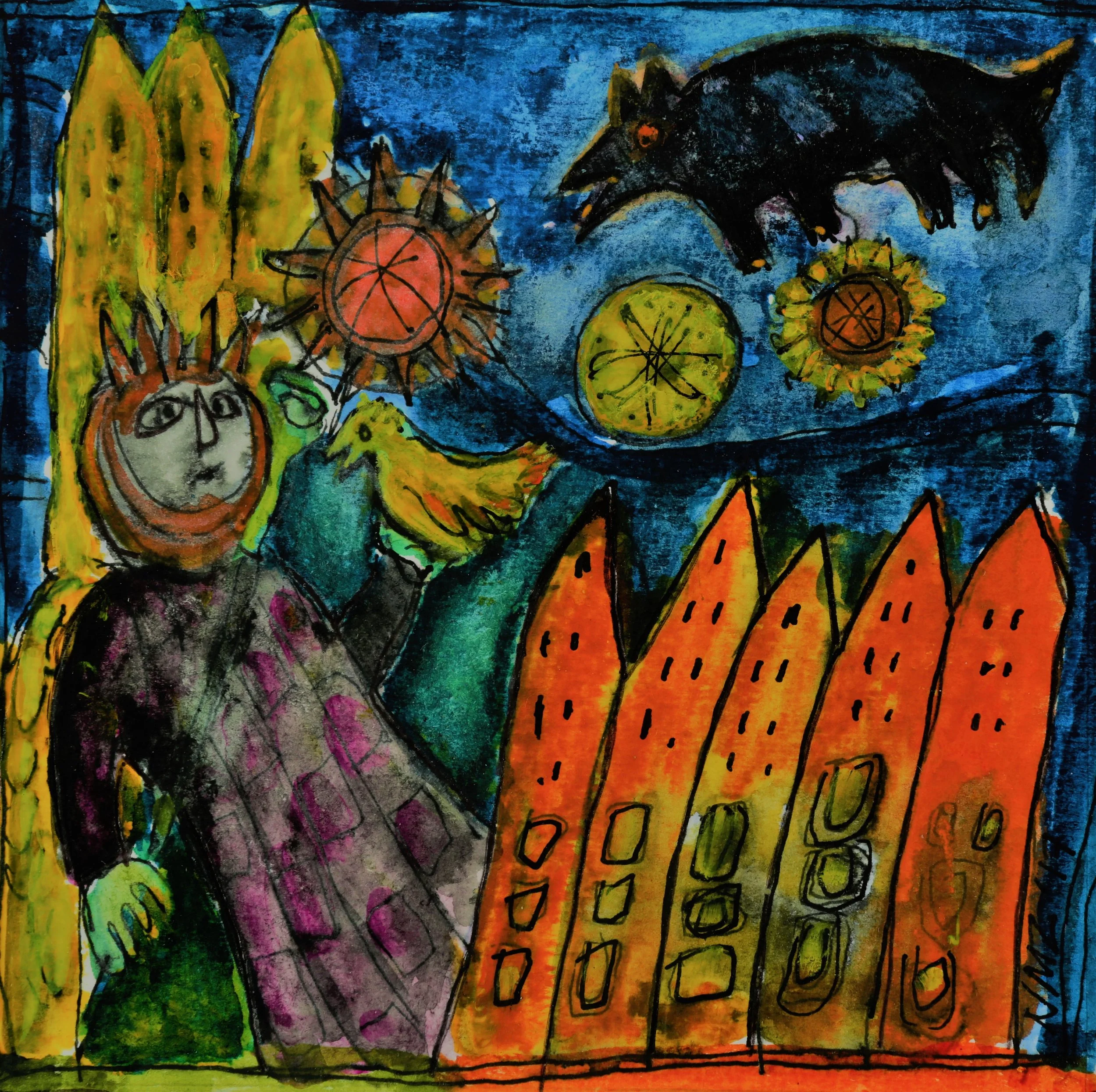 Bird Man    5x5   watercolor/inks        2017