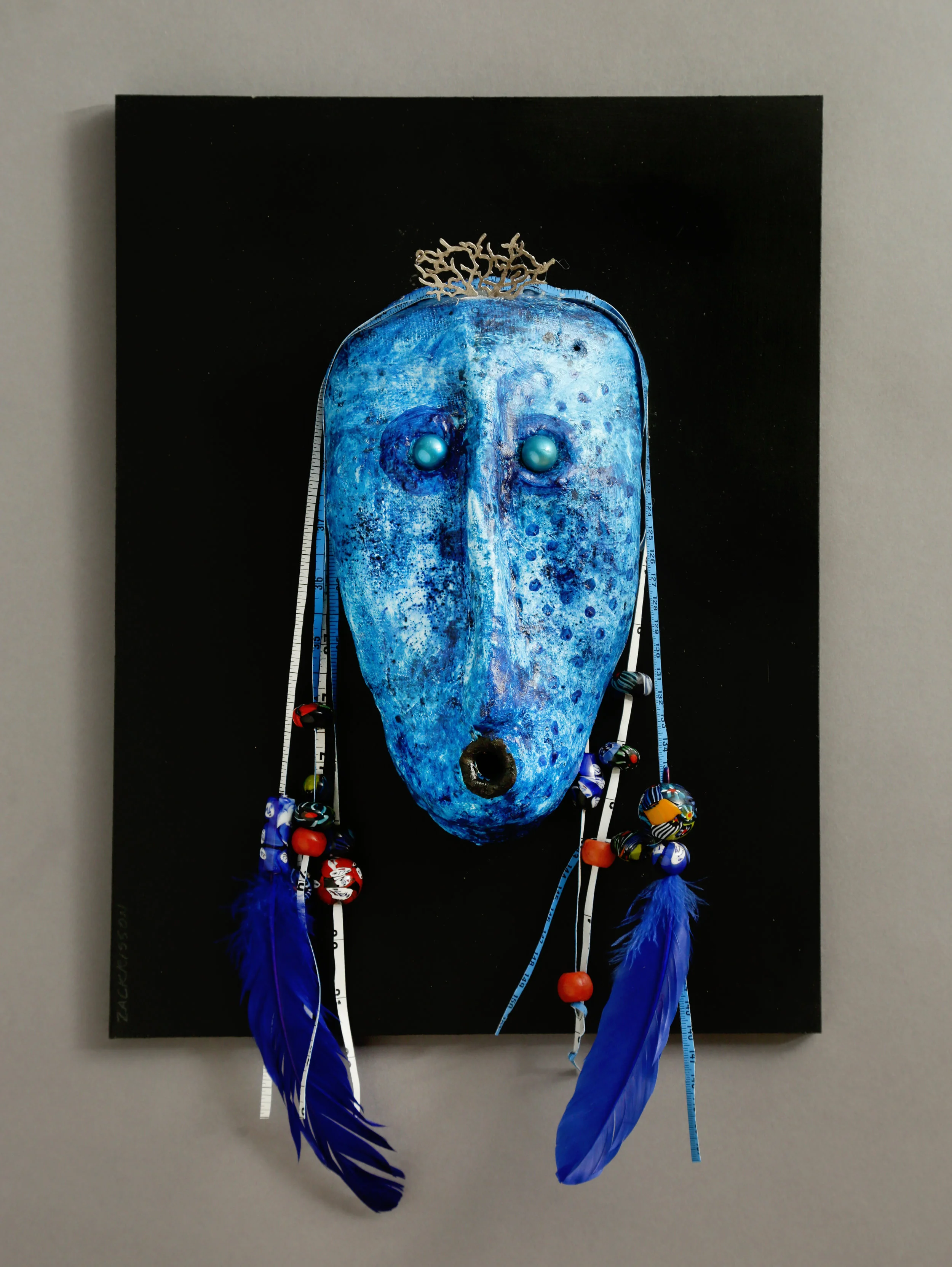 Mr Blue Eyes   12x16   mixed media mask   2017