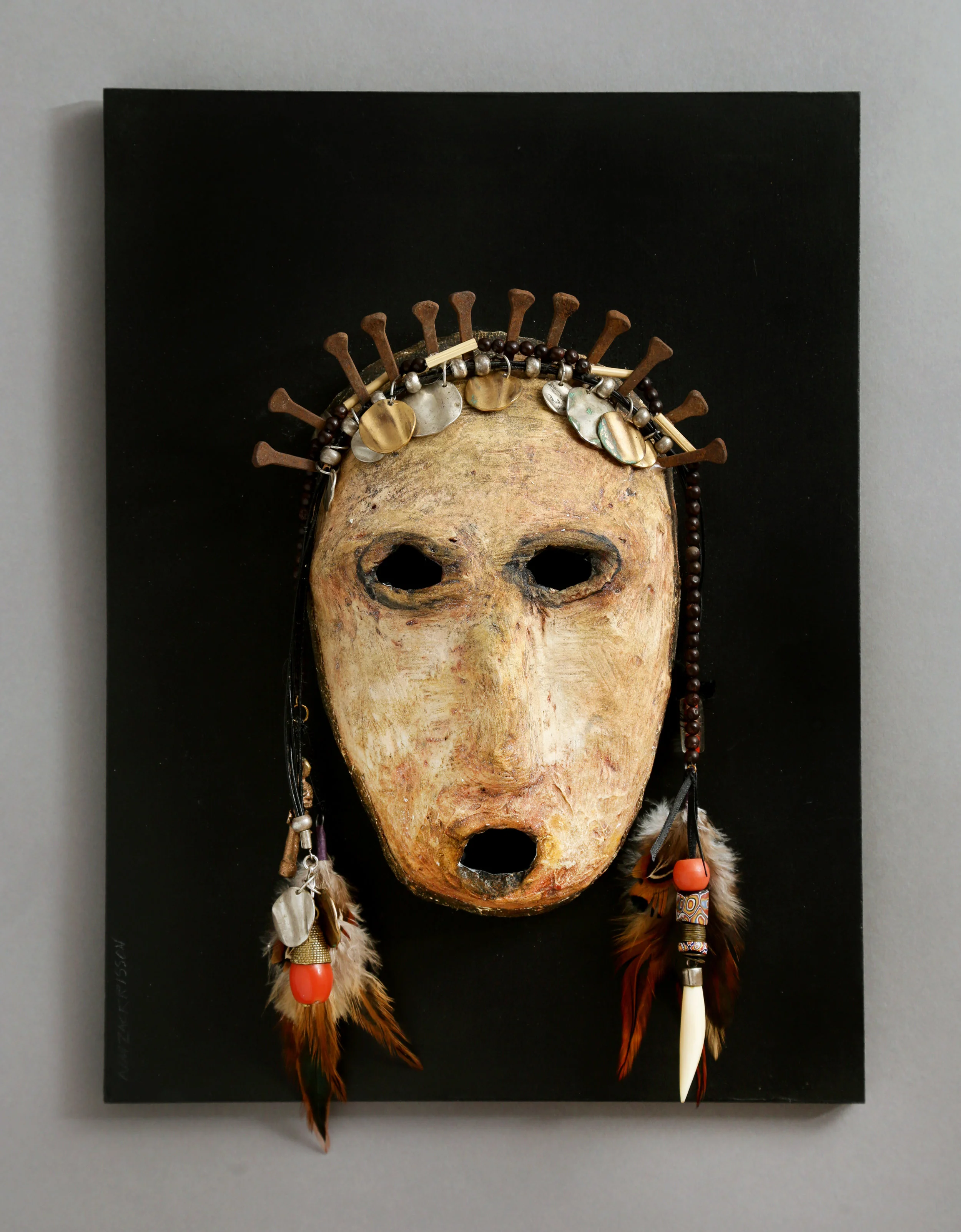 Dark Dreamer  12x16  mixed media mask   2017