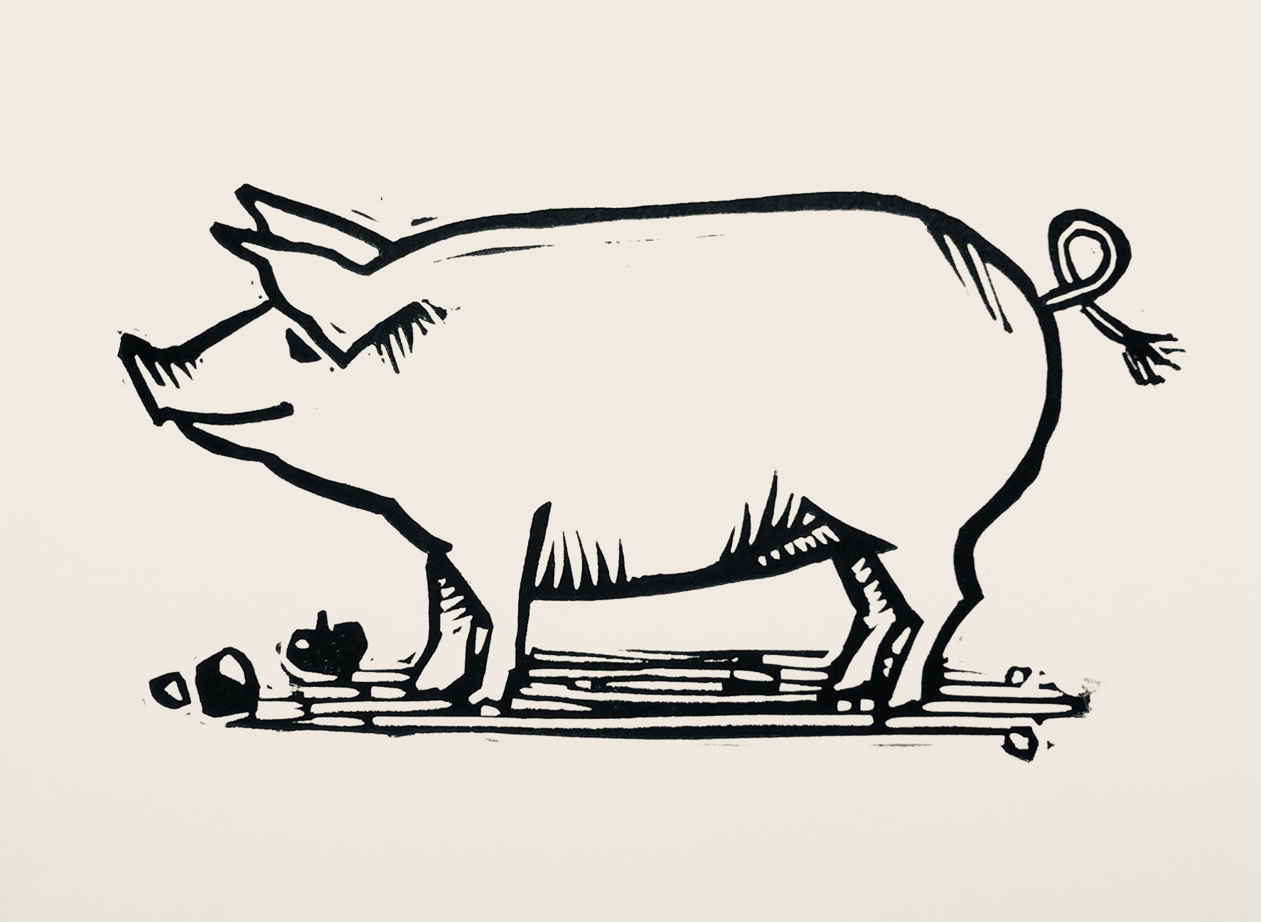 2nd Pig, linocut on heavy paper, 4 x 6"