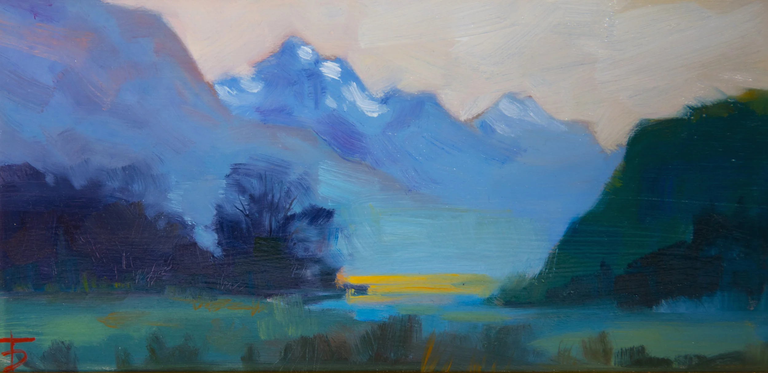 "Southern Alps" (purple) 6 x 12" oil on canvas. $225 framed.