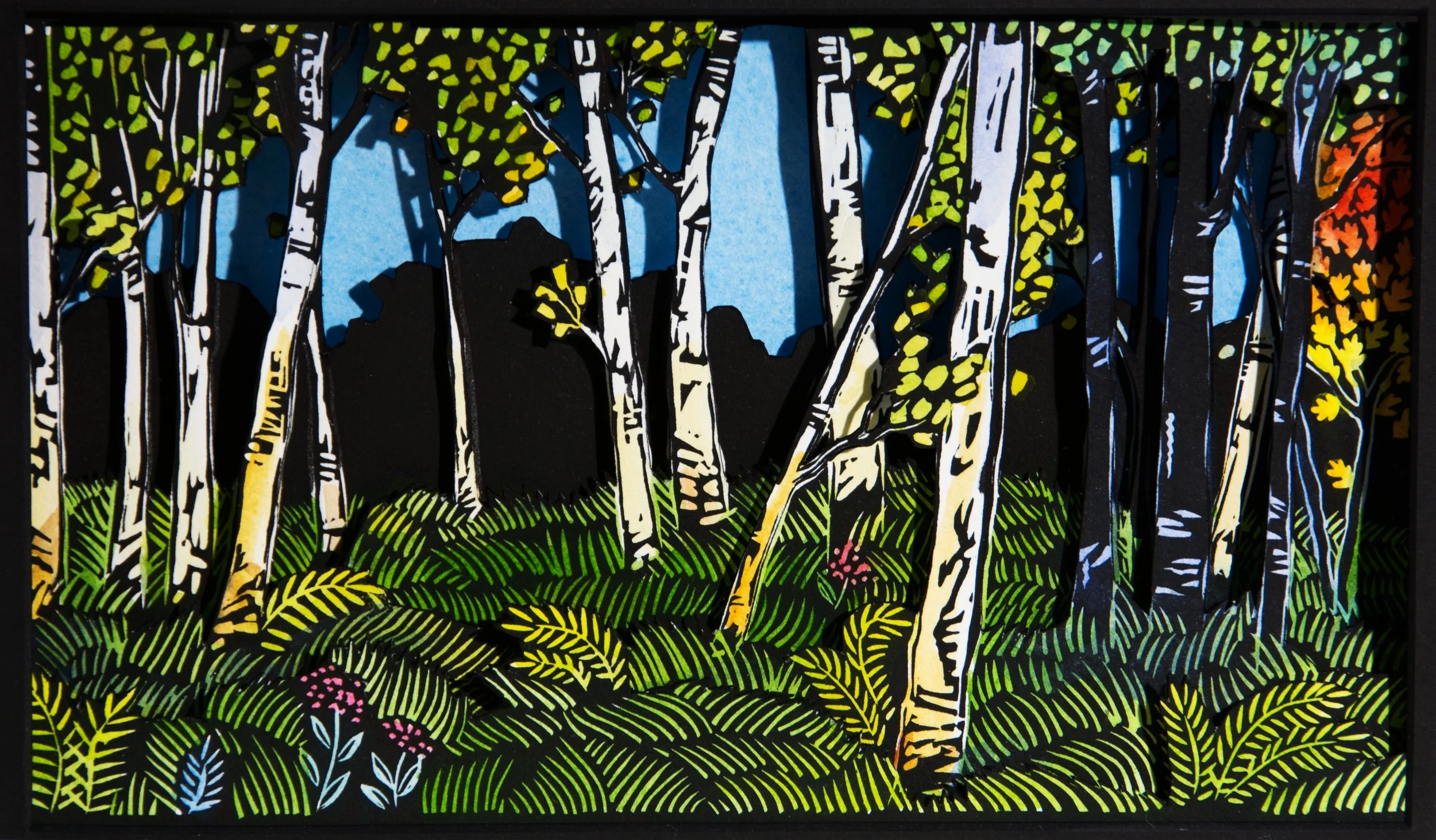 "The Aspens Gave the Wind Voice" 16 x 20" 3-D hand-colored relief print. $395 framed.