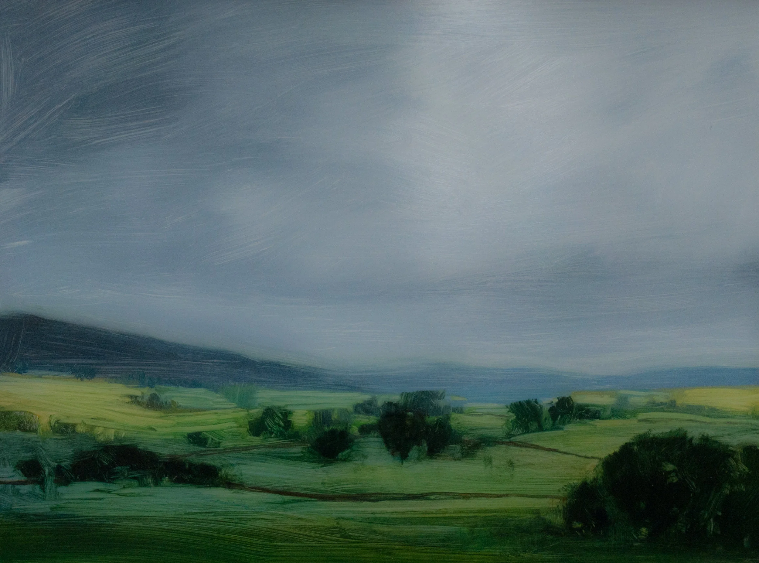 "The Settling Mist (Yorkshire)," 18 x 24" oil on board, framed, $450