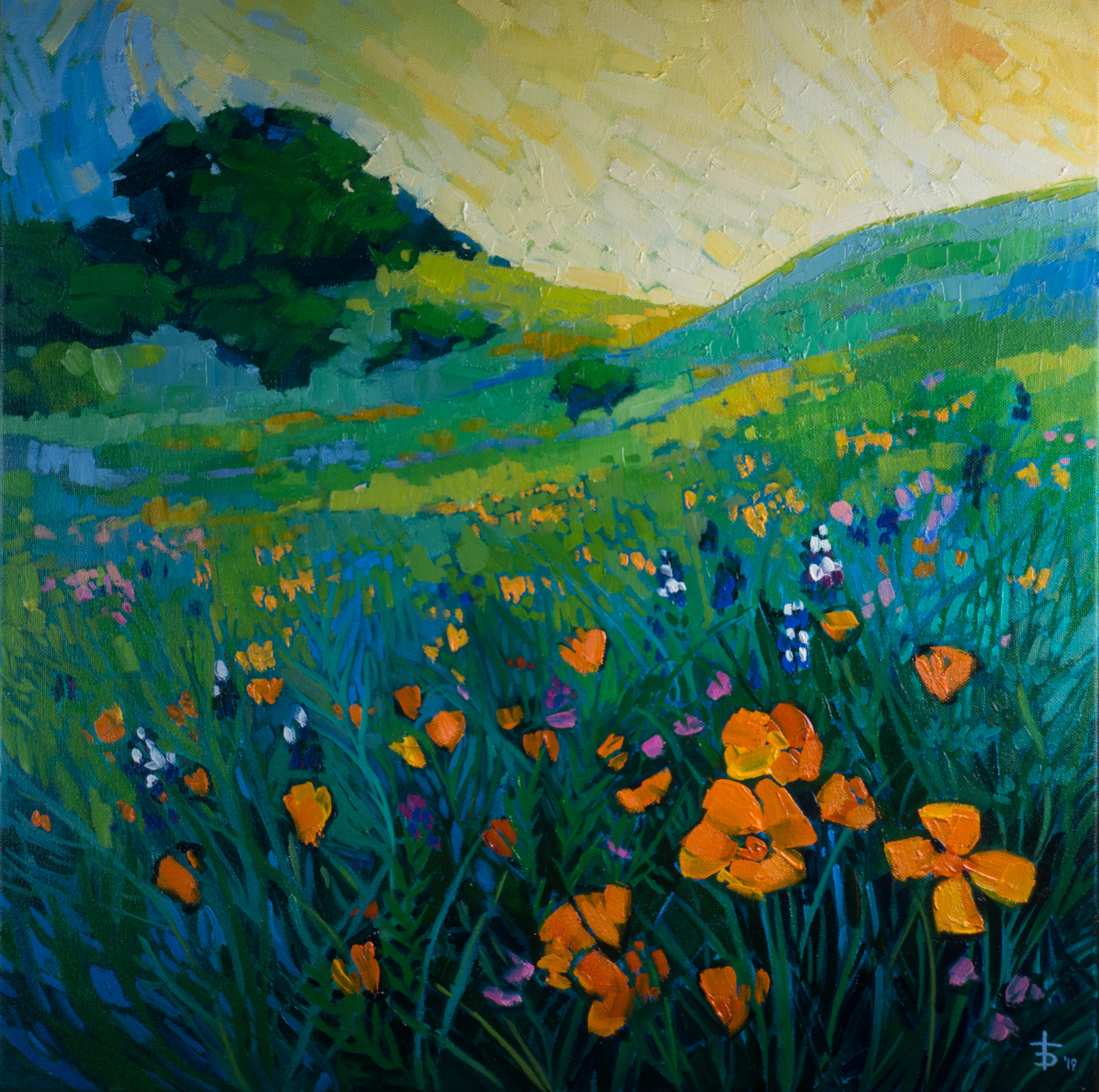 "Missing the Poppies" 20 x 20" oil on canvas, framed. $650
