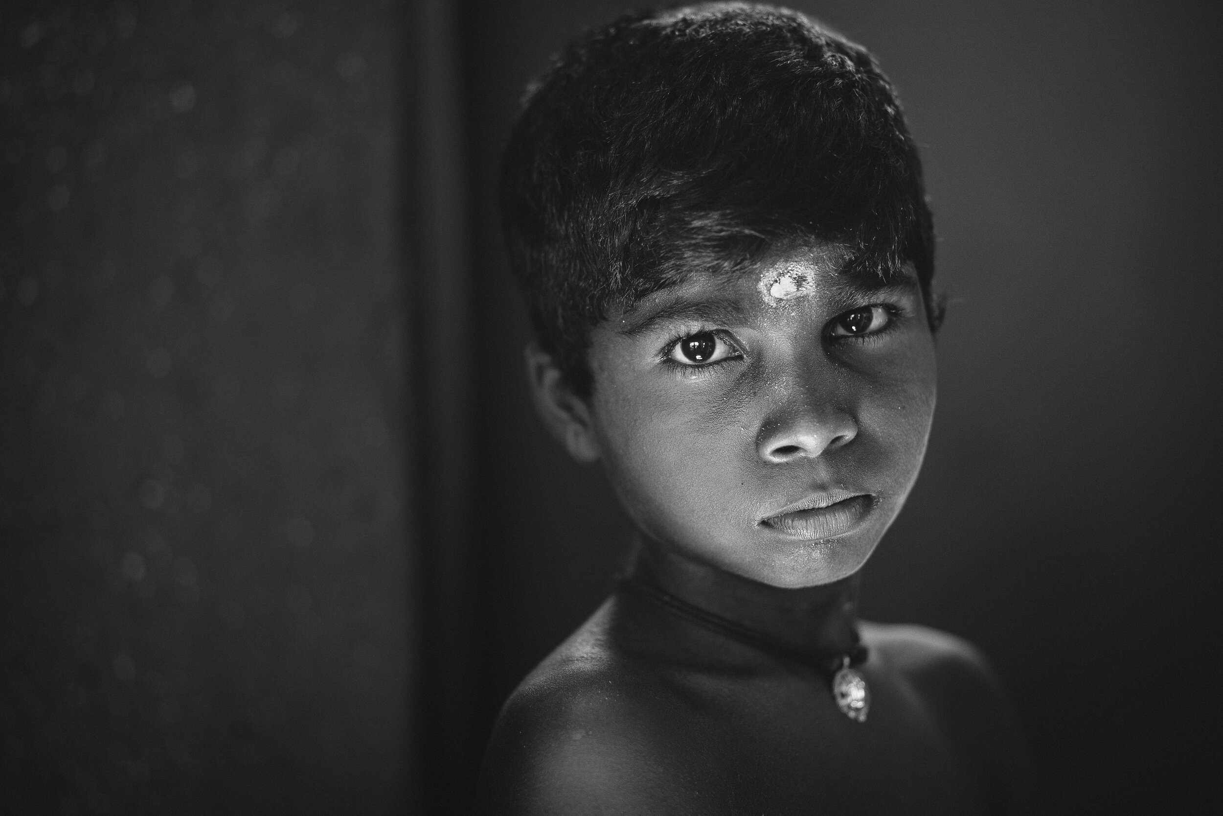 Black and white portrait of a young boy in Jaffna - Sri Lanka