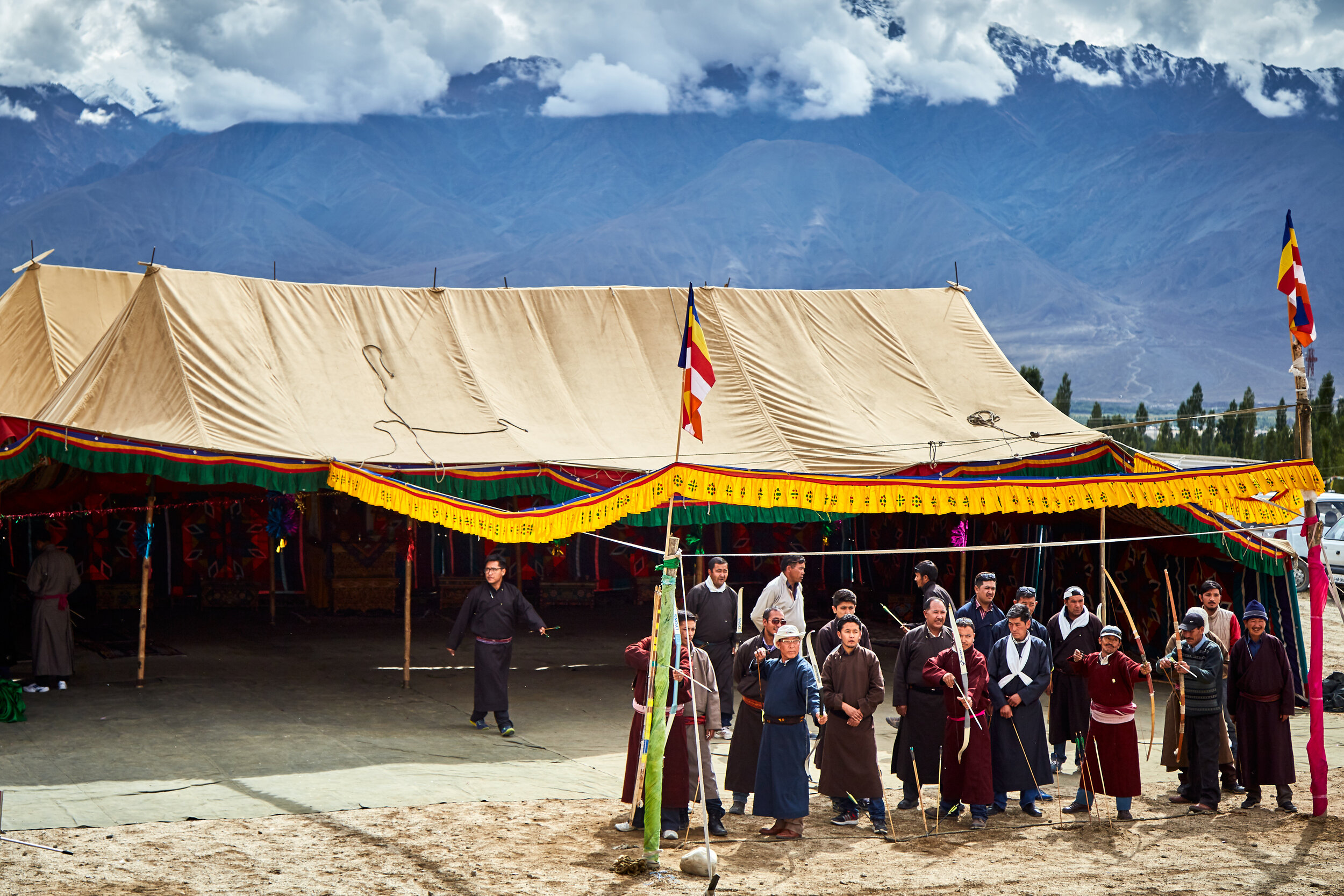  A group of men participating in an archery competition in Leh during a local festival. 