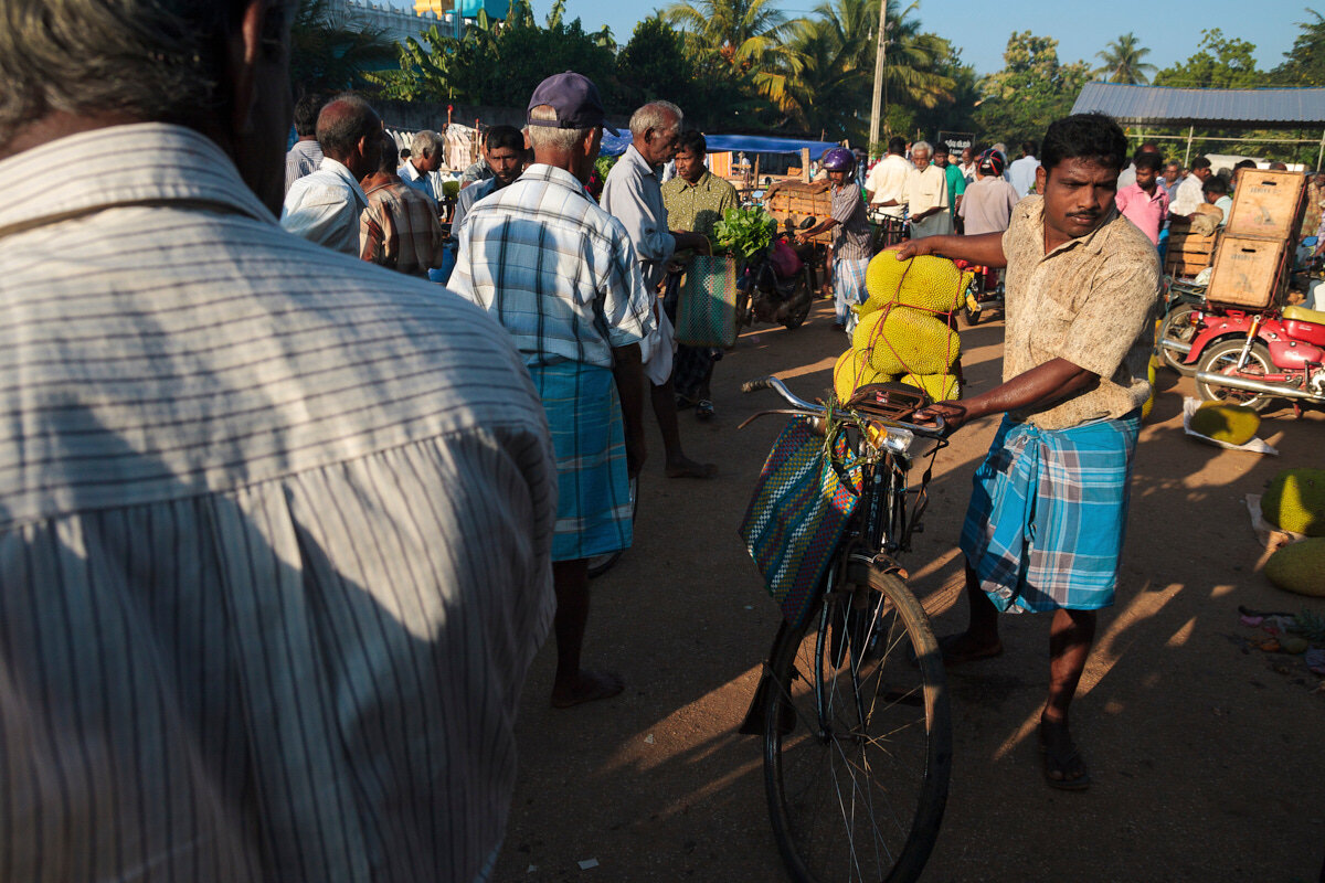  A jackfruit seller in a busy market in Jaffna peninsula - Sri Lanka. 
