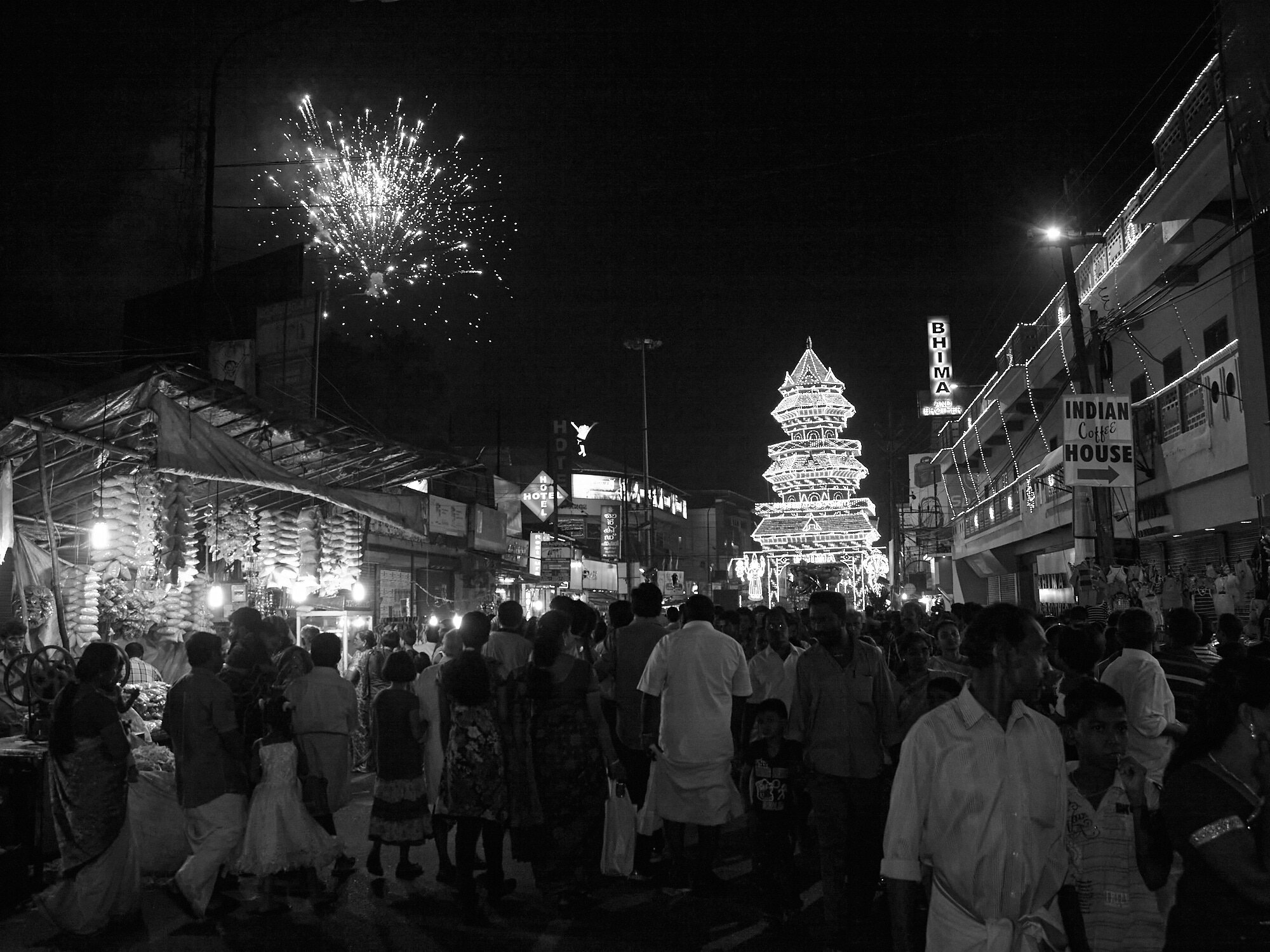  Celebrations in a local hindu temple begins at night fall in Alappuzha, Kerala. 