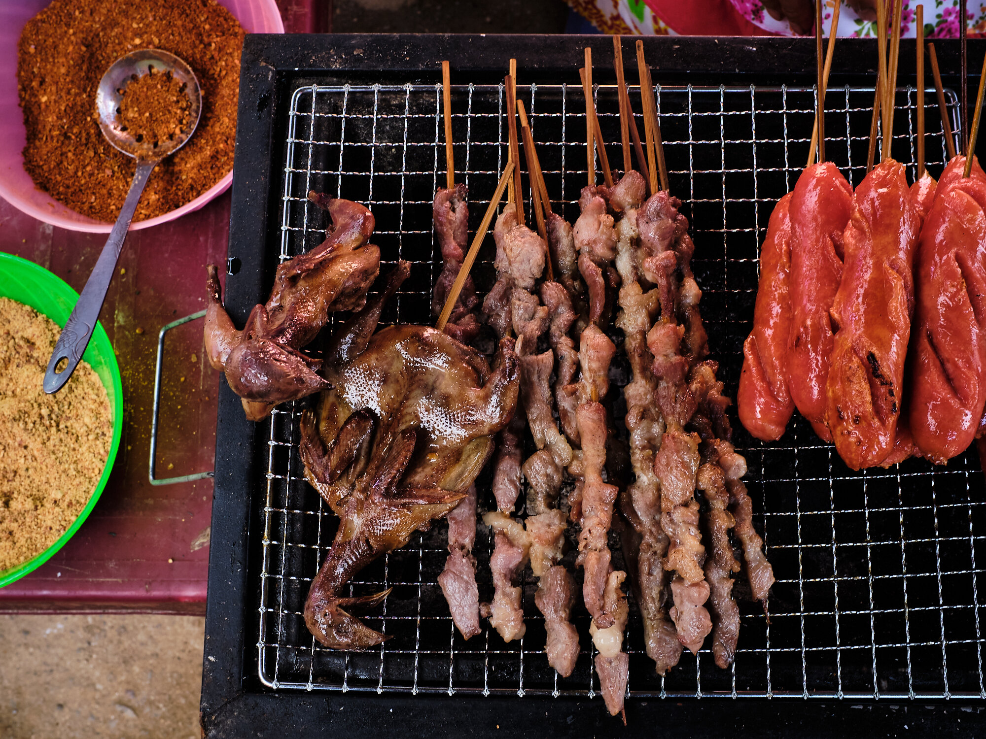  Barbecued meat products at Dong van market in Vietnam 