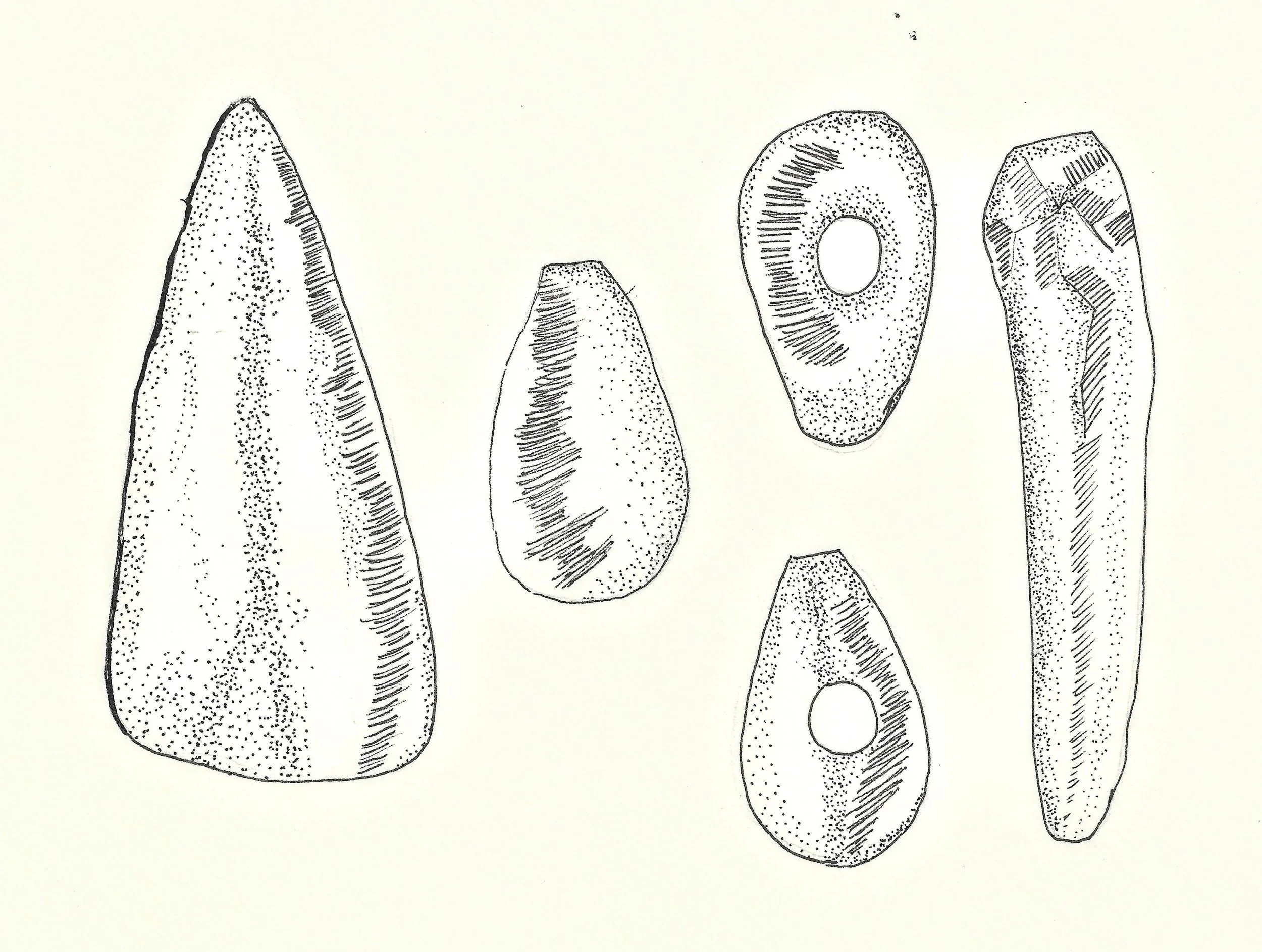 Neolithic tools. Polished, smooth tools of the new stone age.