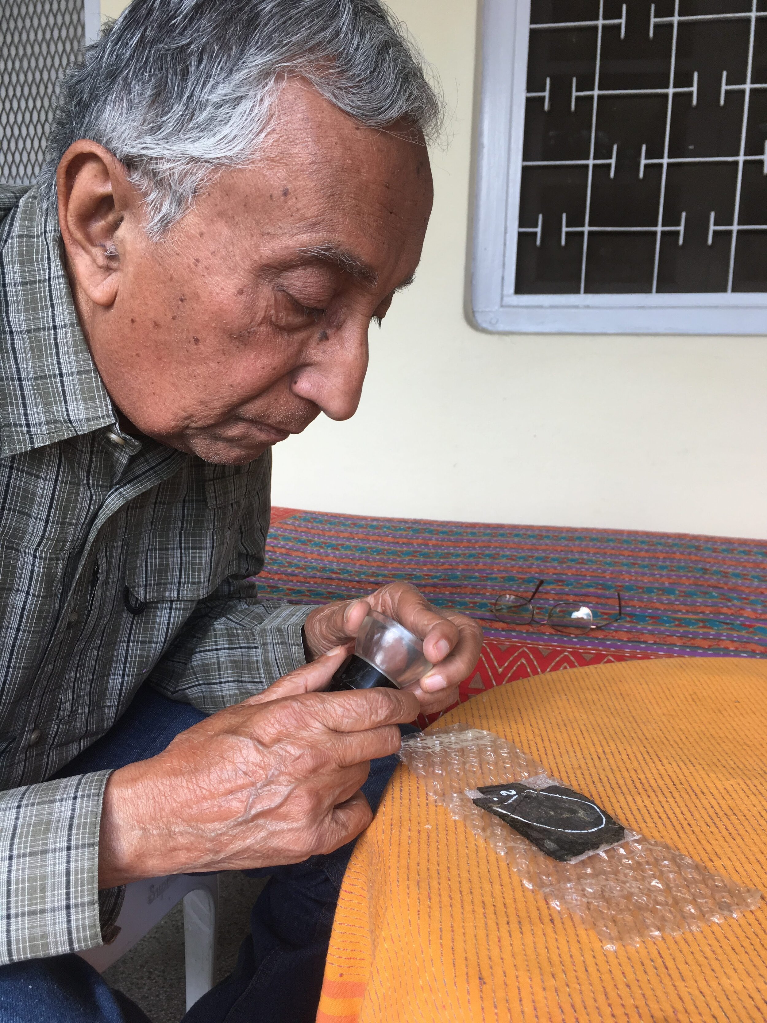Ashok Sahni in his home in Lucknow. Ashok deduced some fossils finds from Kutch in western India to be that of whales based on a book about whale fossils in Egypt. 