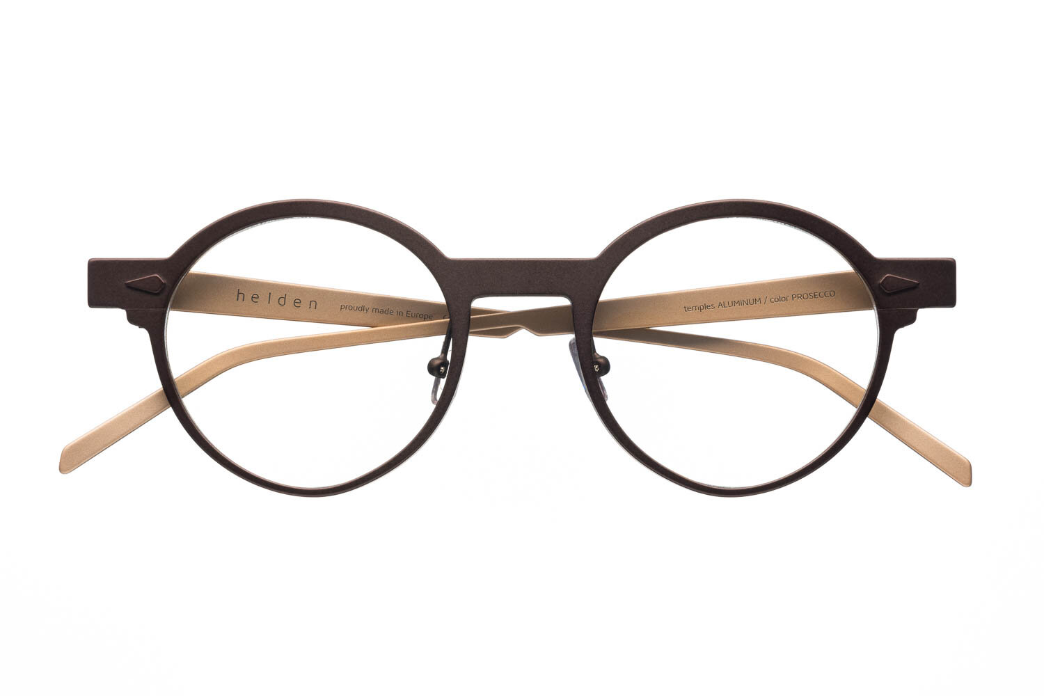 model ALUMINUM SIX front MOCCA / temples ALUMINUM PROSECCO