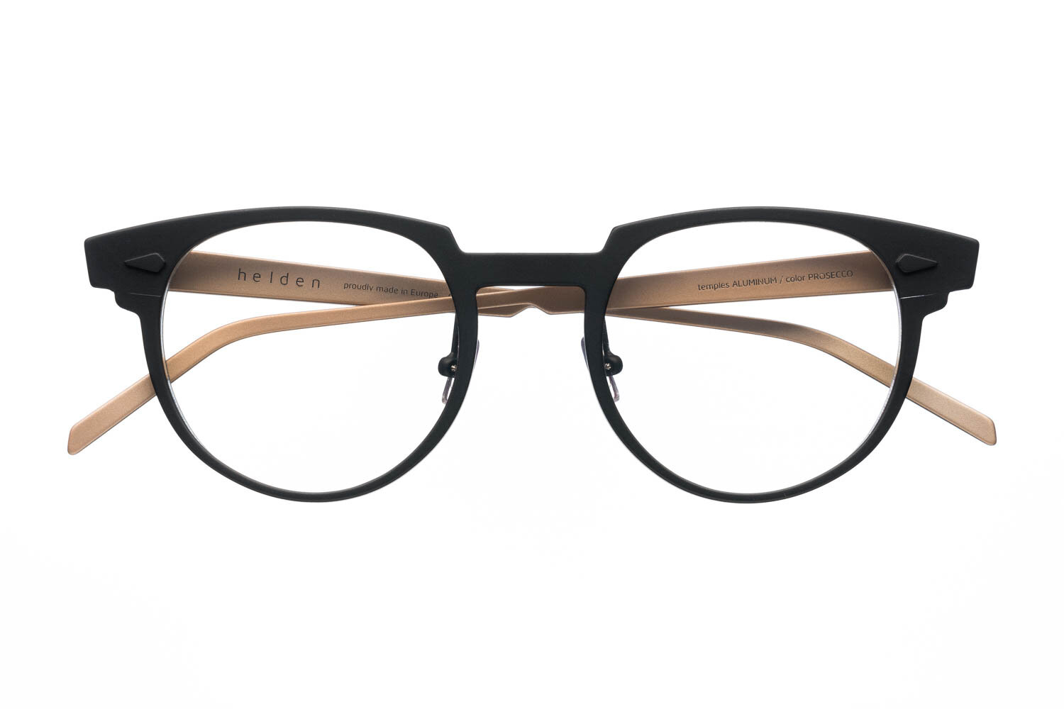 model ALUMINUM NINE front NERO / temples PROSECCO