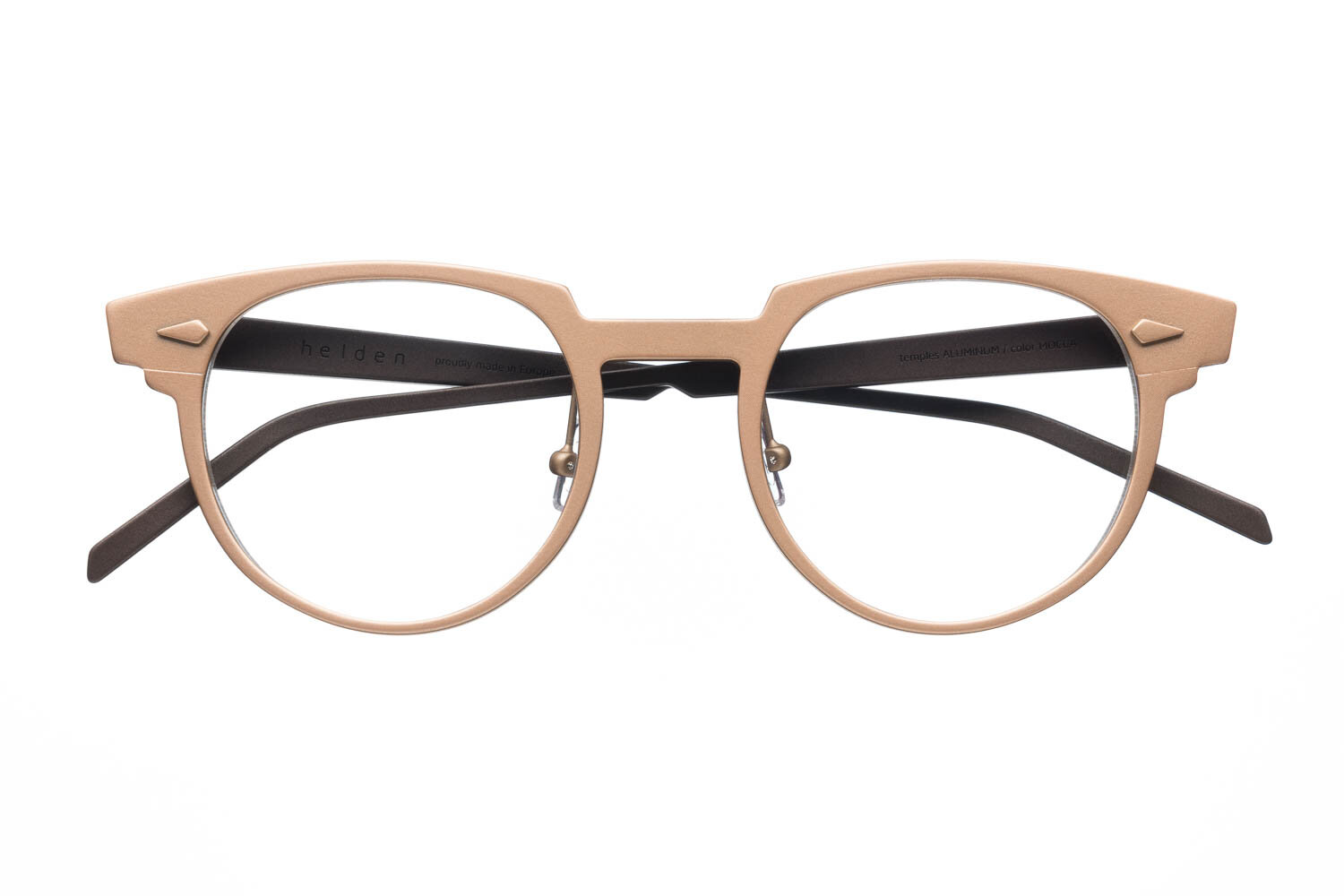 model ALUMINUM NINE front PROSECCO / temples MOCCA ALUMINUM