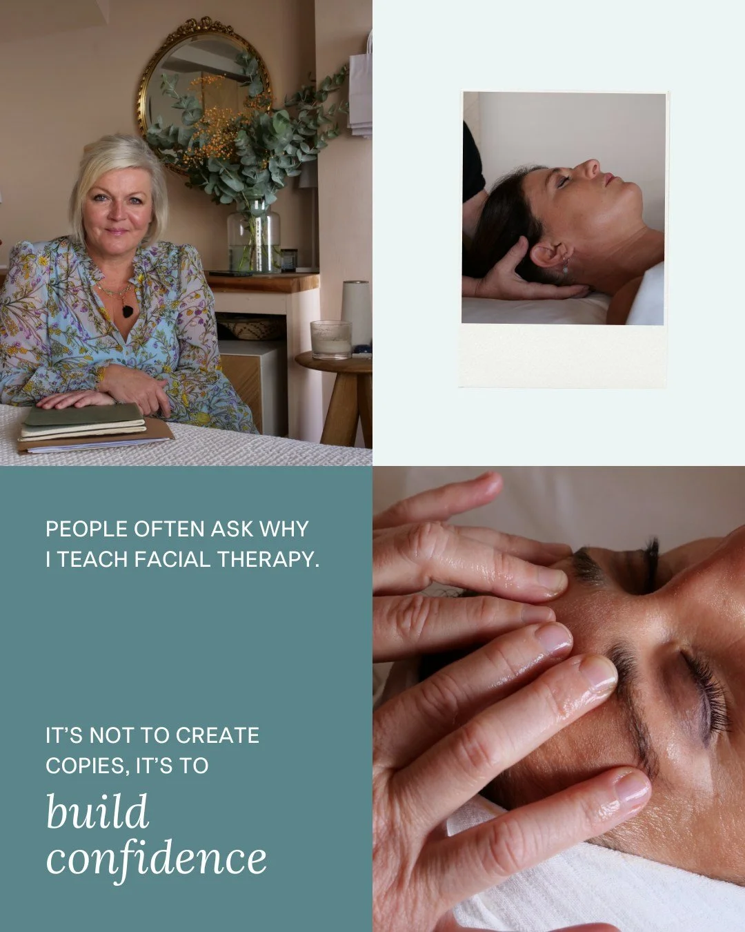 Teaching was never about scaling or systems for me.

It came from seeing incredible practitioners doubt themselves, relying on protocols instead of trusting what they already felt.

Facial therapy, when taught with care, gives practitioners permissio