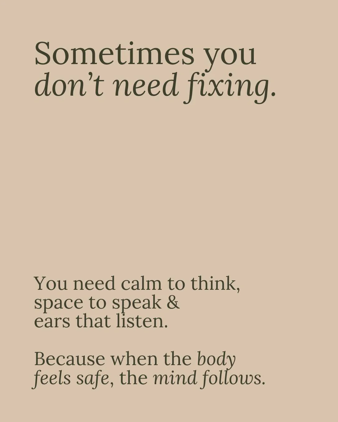 Not everything needs to be solved.

Sometimes what&rsquo;s missing is space:
to speak without being interrupted,
to be listened to without being analysed,
to untangle thoughts that feel knotted inside.

My life coaching sessions aren&rsquo;t about qu