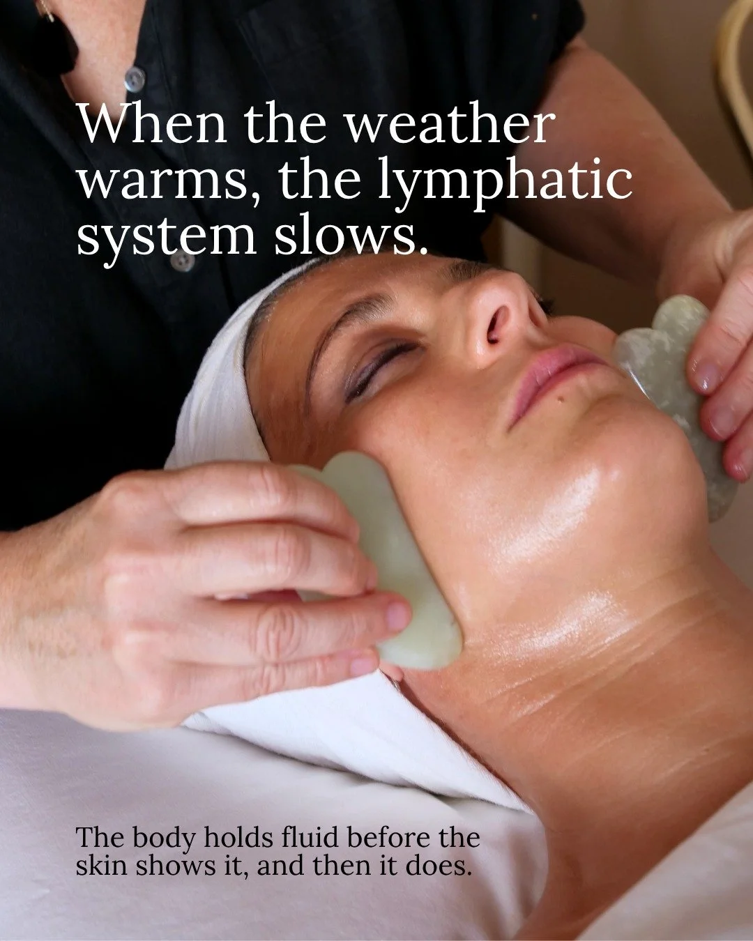 The skin we want in summer isn't made in summer. 💭
 
It's made in the weeks before, when the lymph is moving, the nervous system isn't stuck in overdrive, and the face has been given space to release what it's holding.
 
My NEW Lymphatic Glow Facial