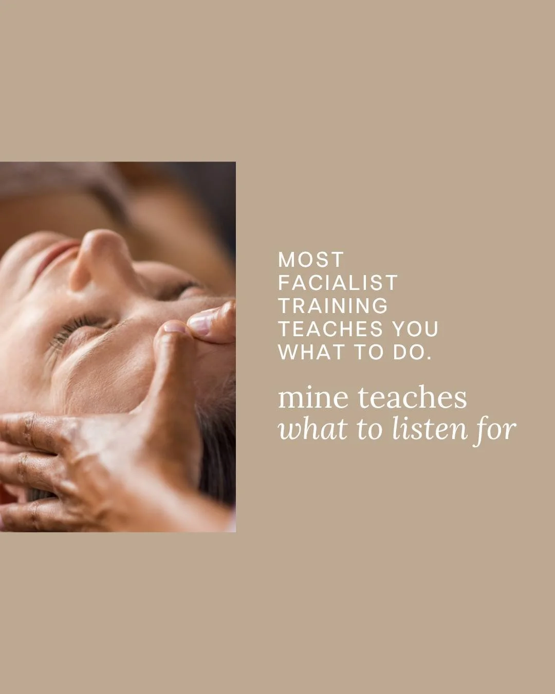 This is the foundation training I run for facialists, therapists, and practitioners who want to add facial work to an existing practice, or completely rebuild how they approach the face.
 
Organic Facial Therapy isn't a technique-only course. It's a 