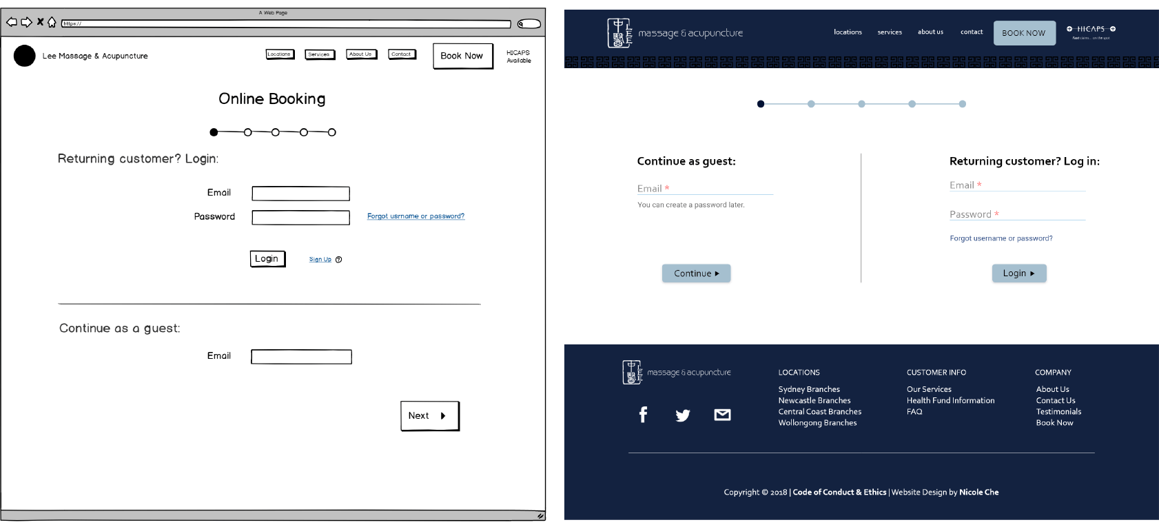  The guiding questions such as "returning customer?" weren’t as obvious as I thought they would be. Instead, I discovered that users would rather read from top to bottom, and take care of every required fields they can see. Also, more scrolling means
