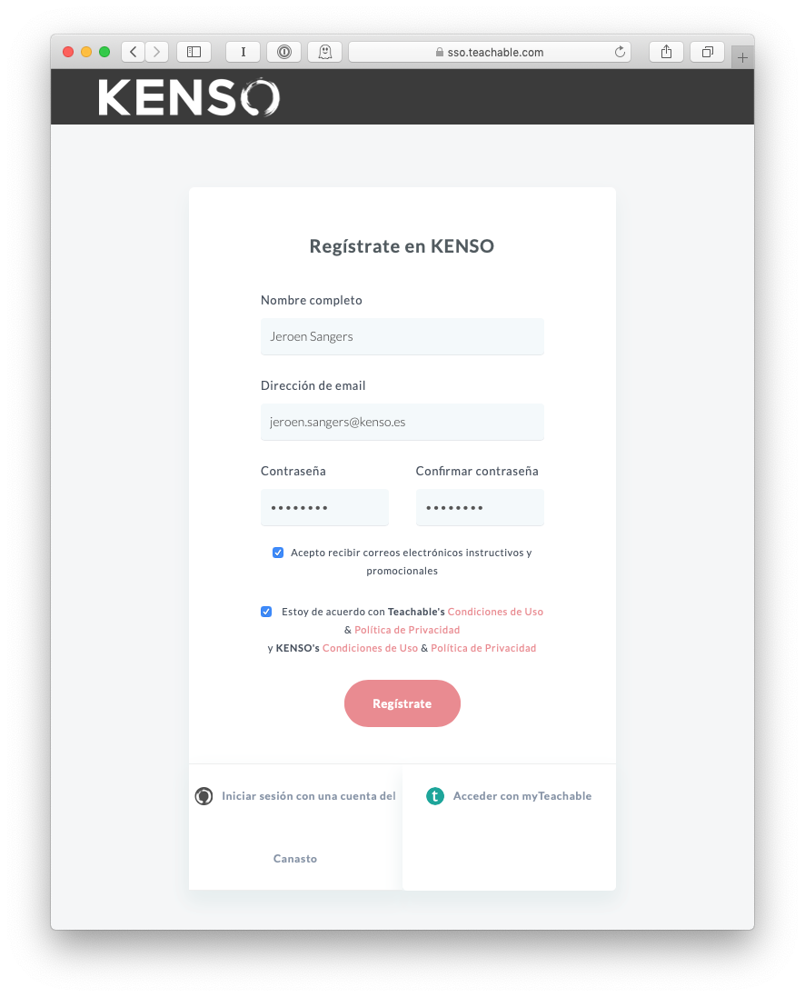 Registración en la plataforma del curso