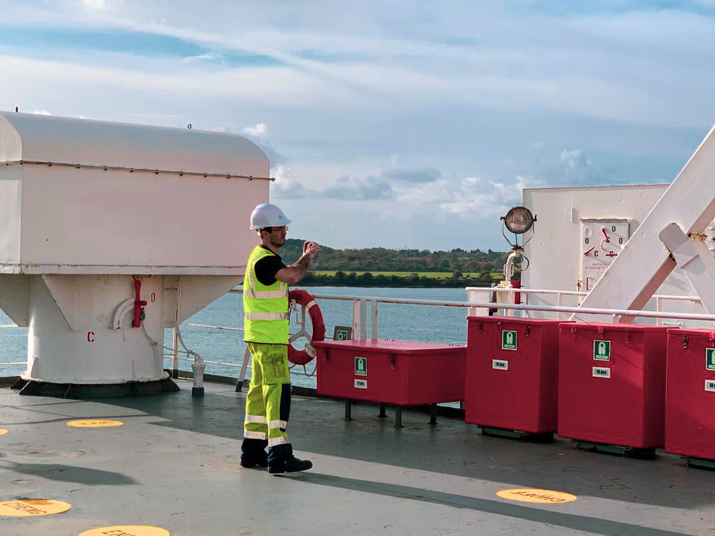 John recently inspecting a ship in the Port of Southampton.