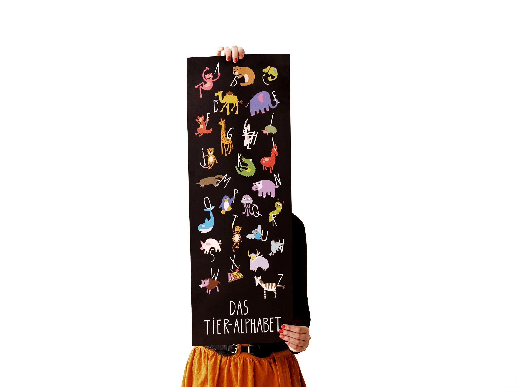 Annika Metze, Illustration, Poster, Tiere, ABC, Kinder, Bunt, Wimmelbild, schmal, hoch, schwarz
