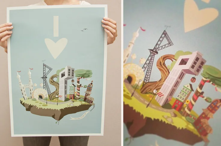 Annika Metze, illustration, Poster, vektor, Insel, Hörspiel, Gebäude, Buchstabe, i heart, Doughnut, Letter, house, fun, humorvoll