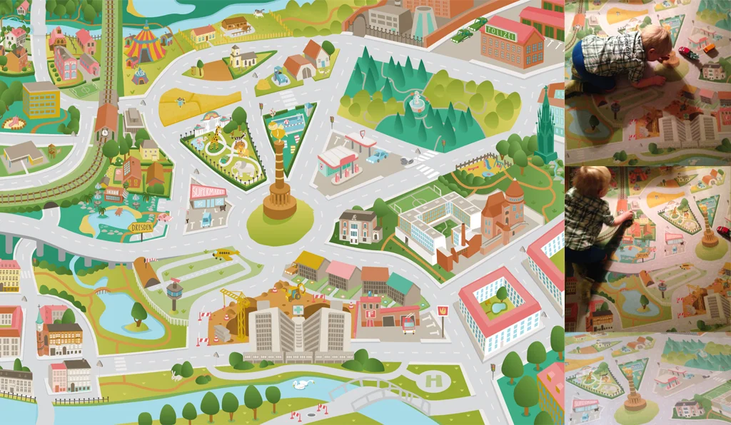 Illustration, Annika Metze, Vektor, Berlin, selbstgemacht, Teppich, Spielteppich, Straßen, Siegessäule, Kreuzberg, Kinderzimmer, Weihnachtsgeschenk