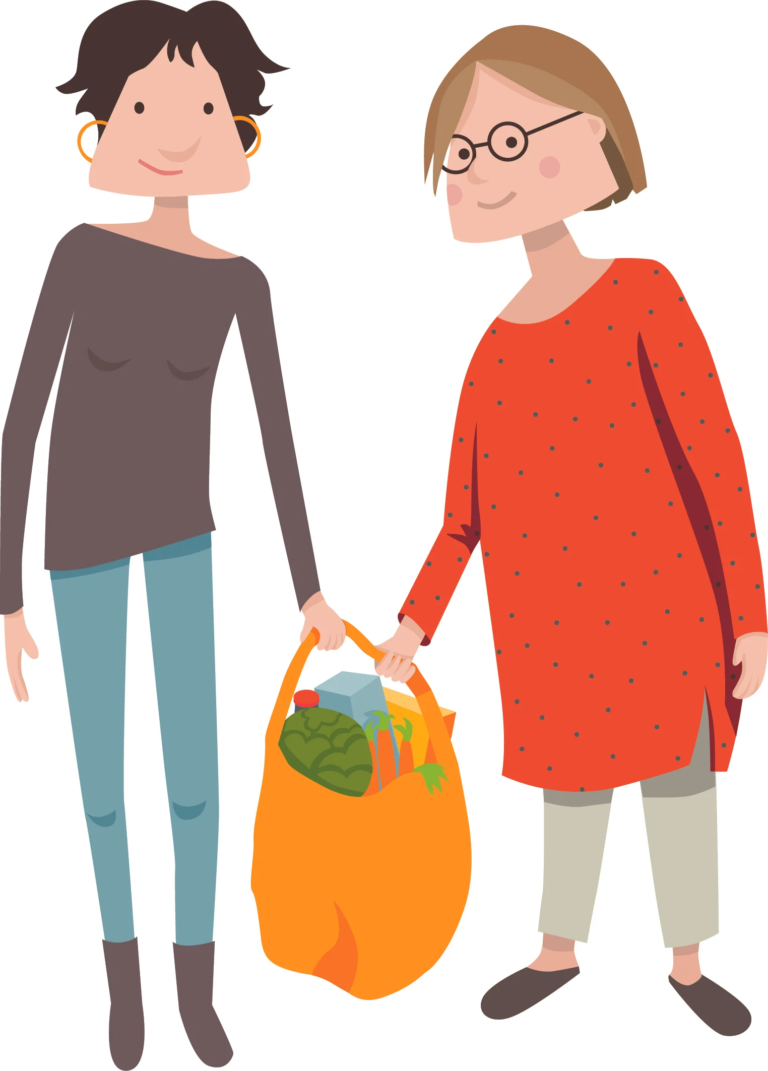 annika_metze_illustration_vektor_einkaufen_hilfe_teilen_helfen_solidarität_senioren_tüte_einkäufe_frauen.jpg
